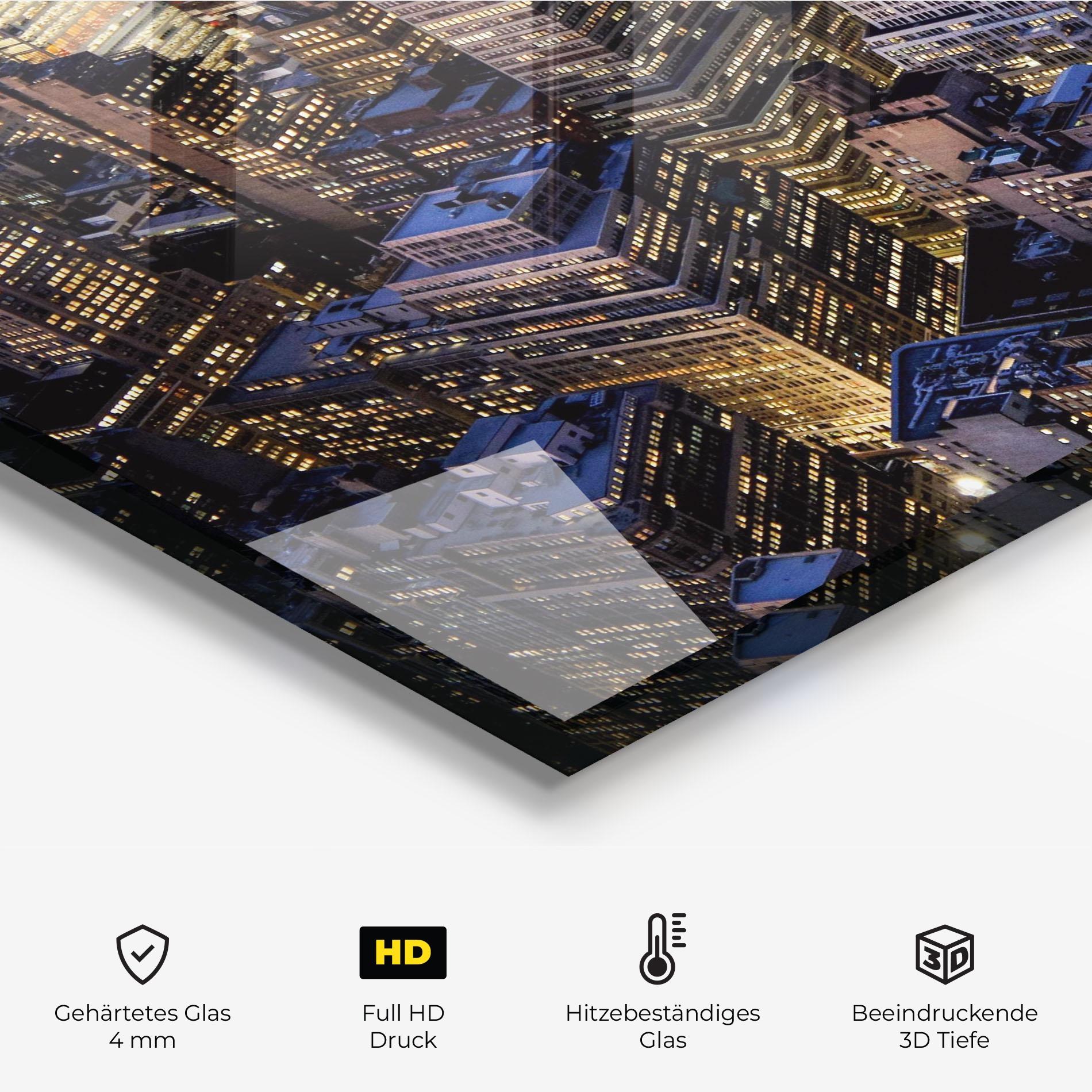 Küchenrückwand Glas Blue Gold Skylines mockup 2