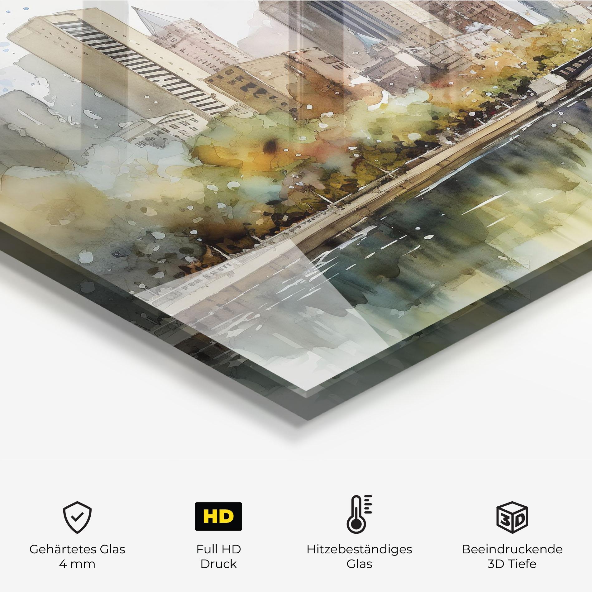 Küchenrückwand Glas City Skyline Painting mockup 2