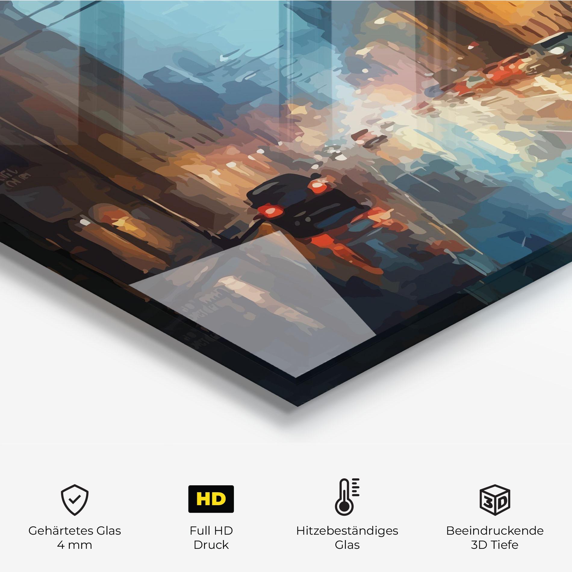 Küchenrückwand Glas Red Car City Night mockup 2