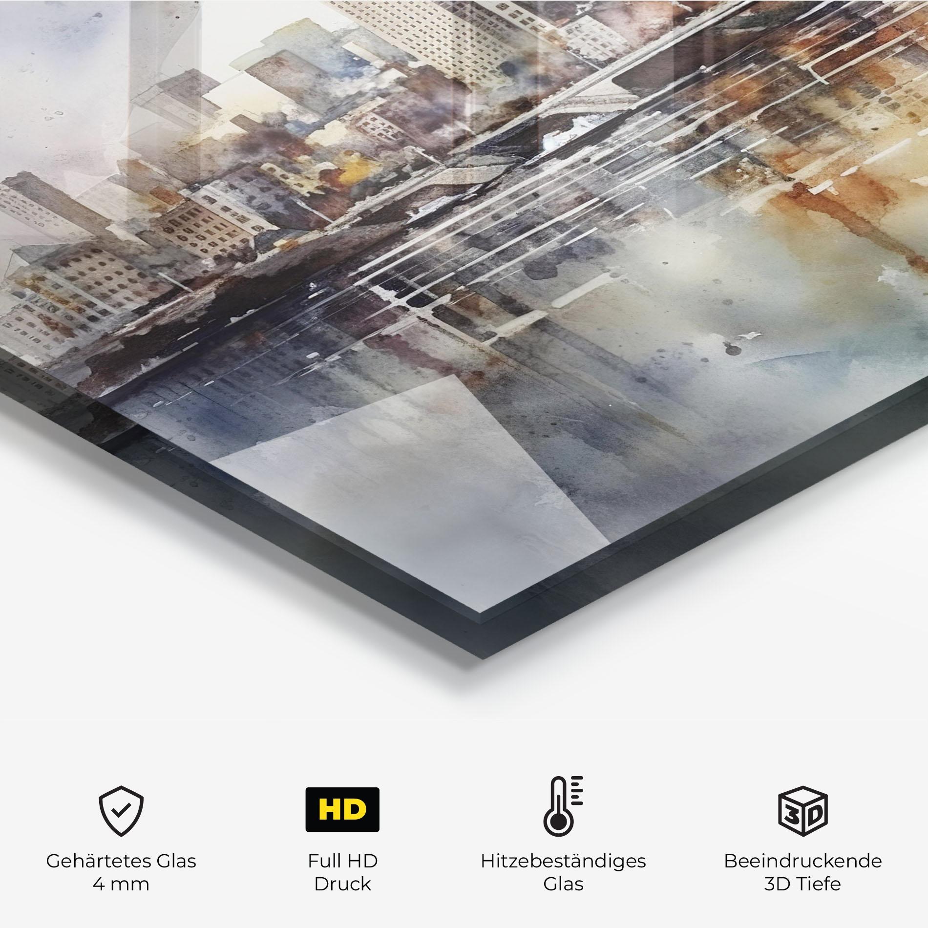 Küchenrückwand Glas Watercolor Skyline mockup 2