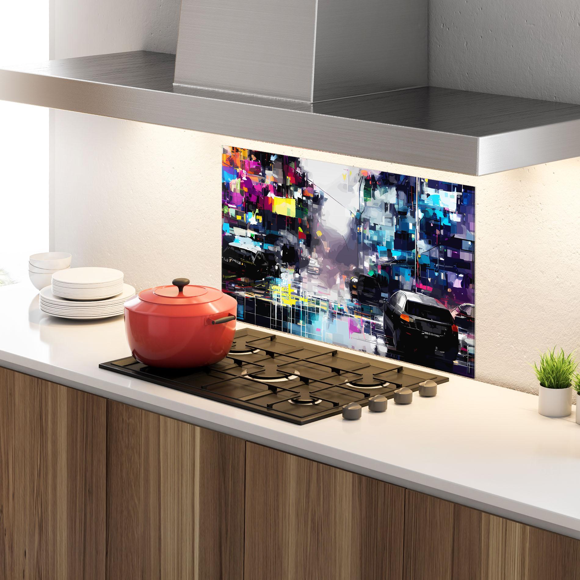 Küchenrückwand Glas Grunge City Street mockup 4