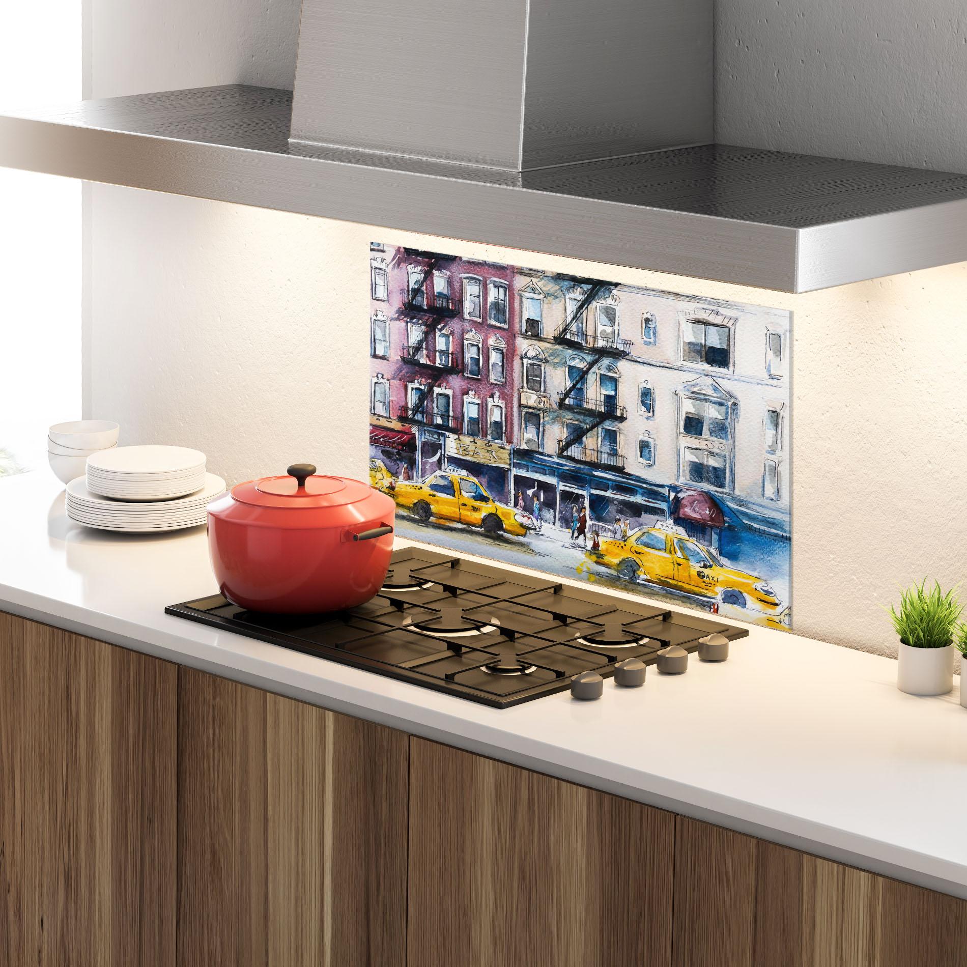 Küchenrückwand Glas Newyork Taxi mockup 4
