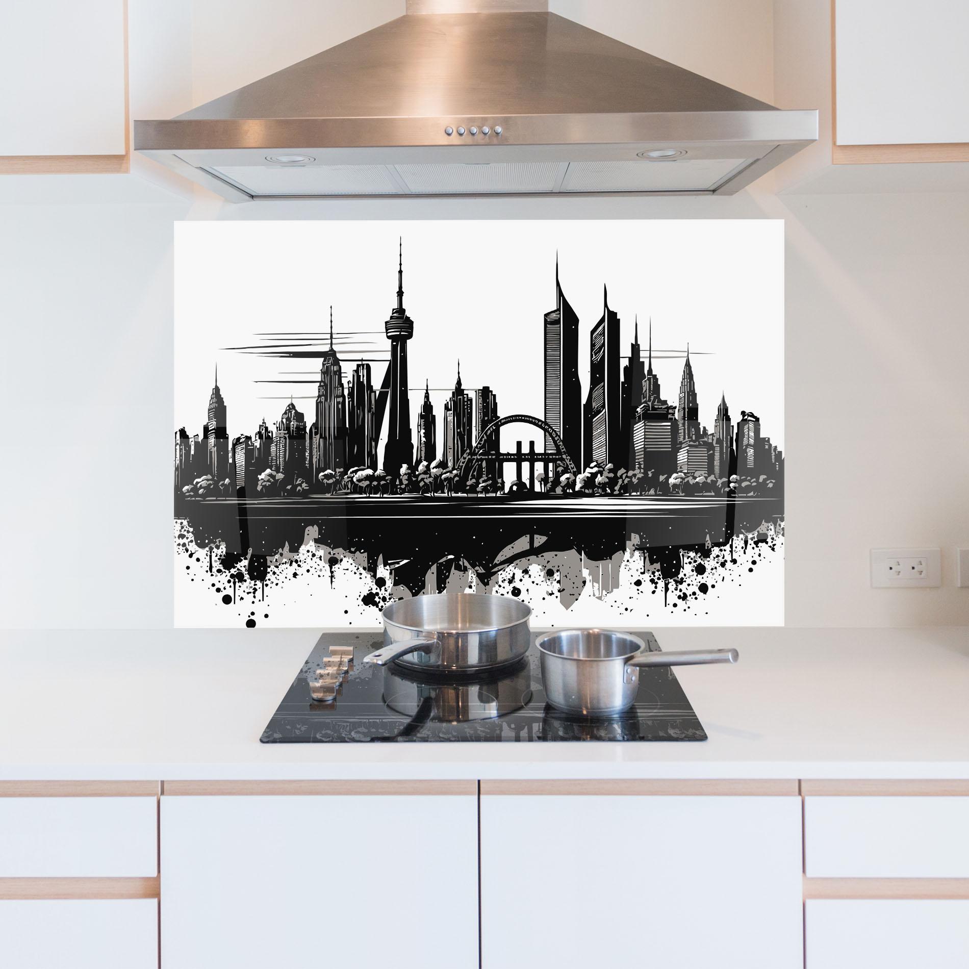 Küchenrückwand Glas Black Ink City mockup 5