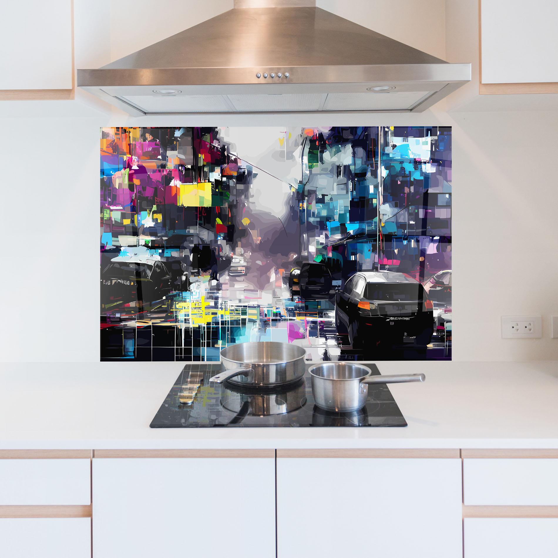 Küchenrückwand Glas Grunge City Street mockup 5