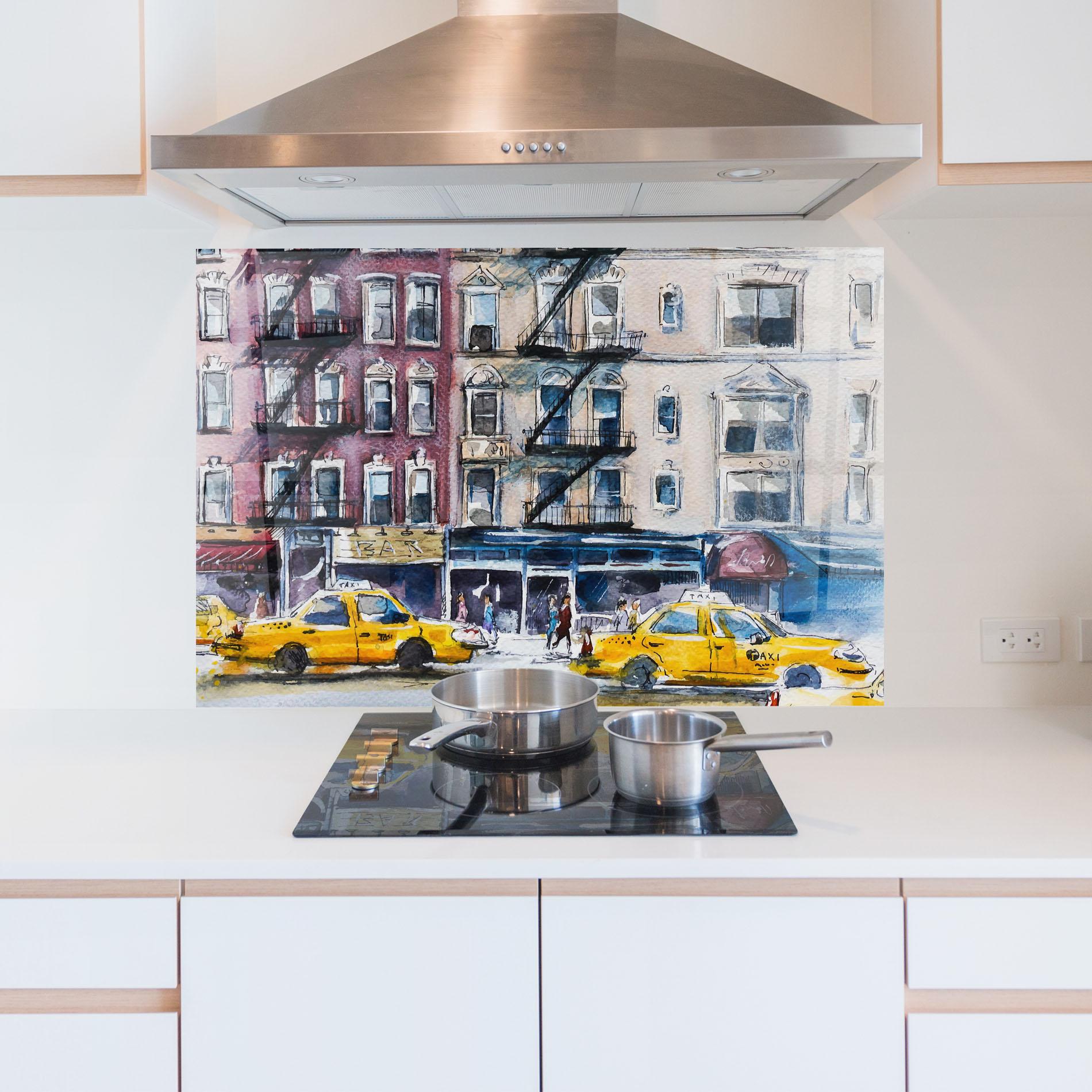 Küchenrückwand Glas Newyork Taxi mockup 5