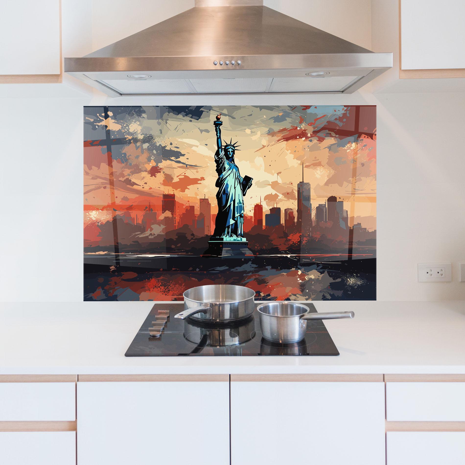 Küchenrückwand Glas United States Statue mockup 5