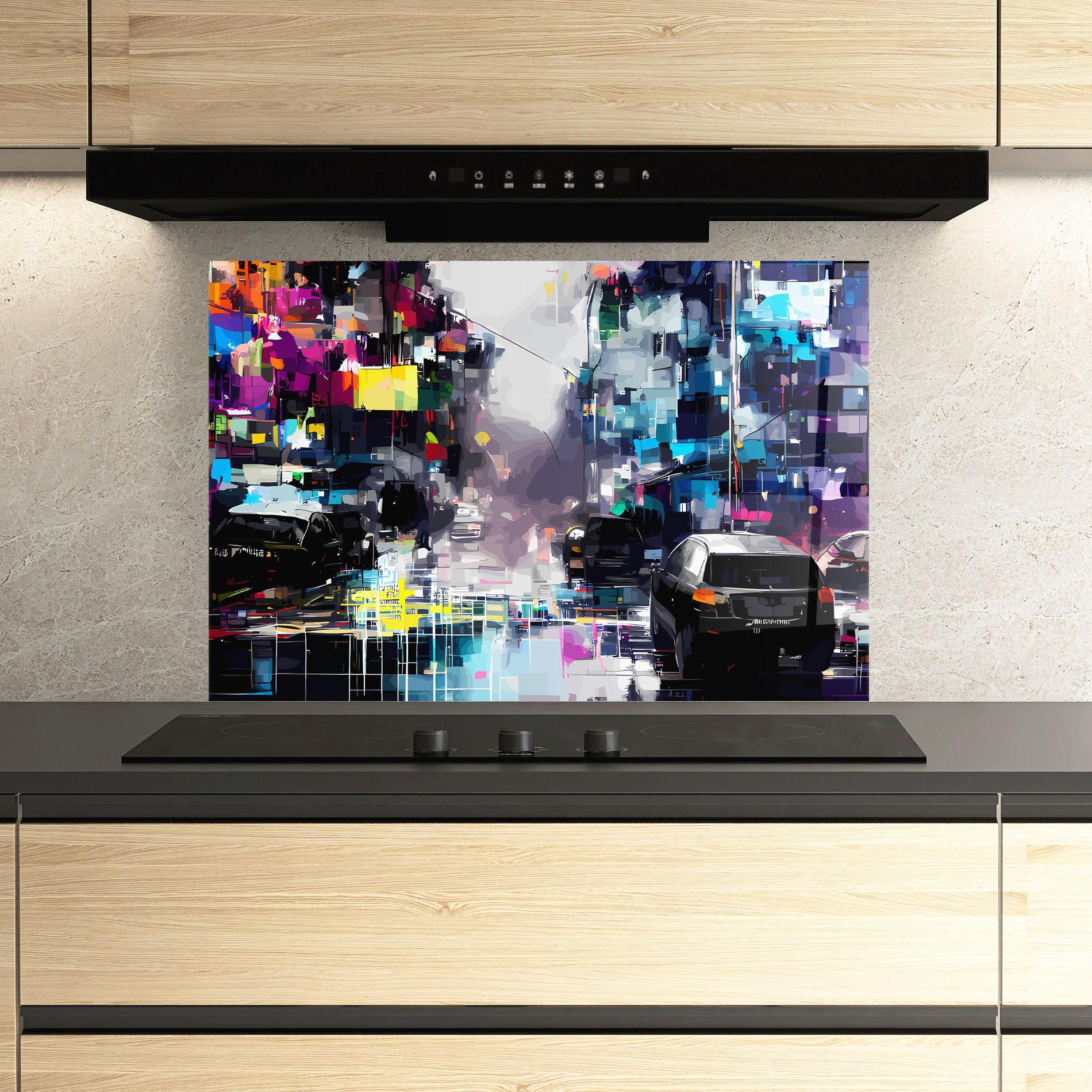 Küchenrückwand Glas Grunge City Street mockup 3