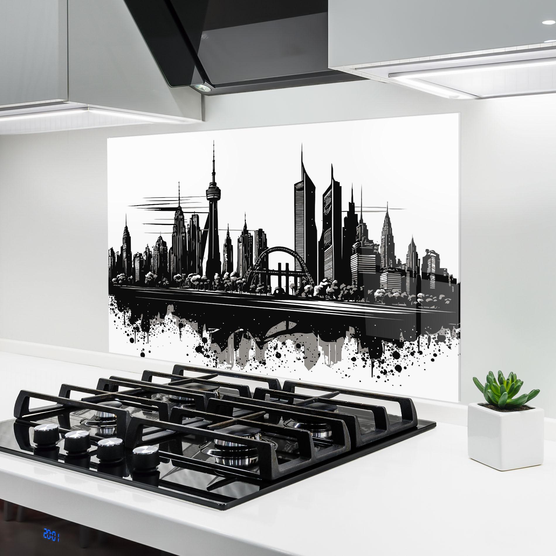 Küchenrückwand Glas Black Ink City mockup 6