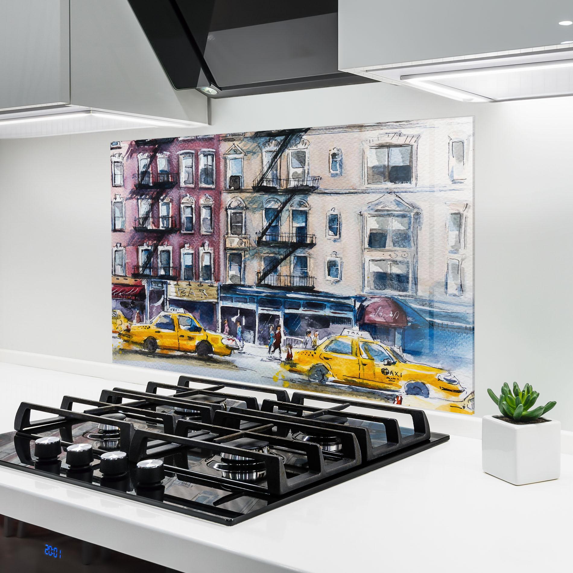 Küchenrückwand Glas Newyork Taxi mockup 6
