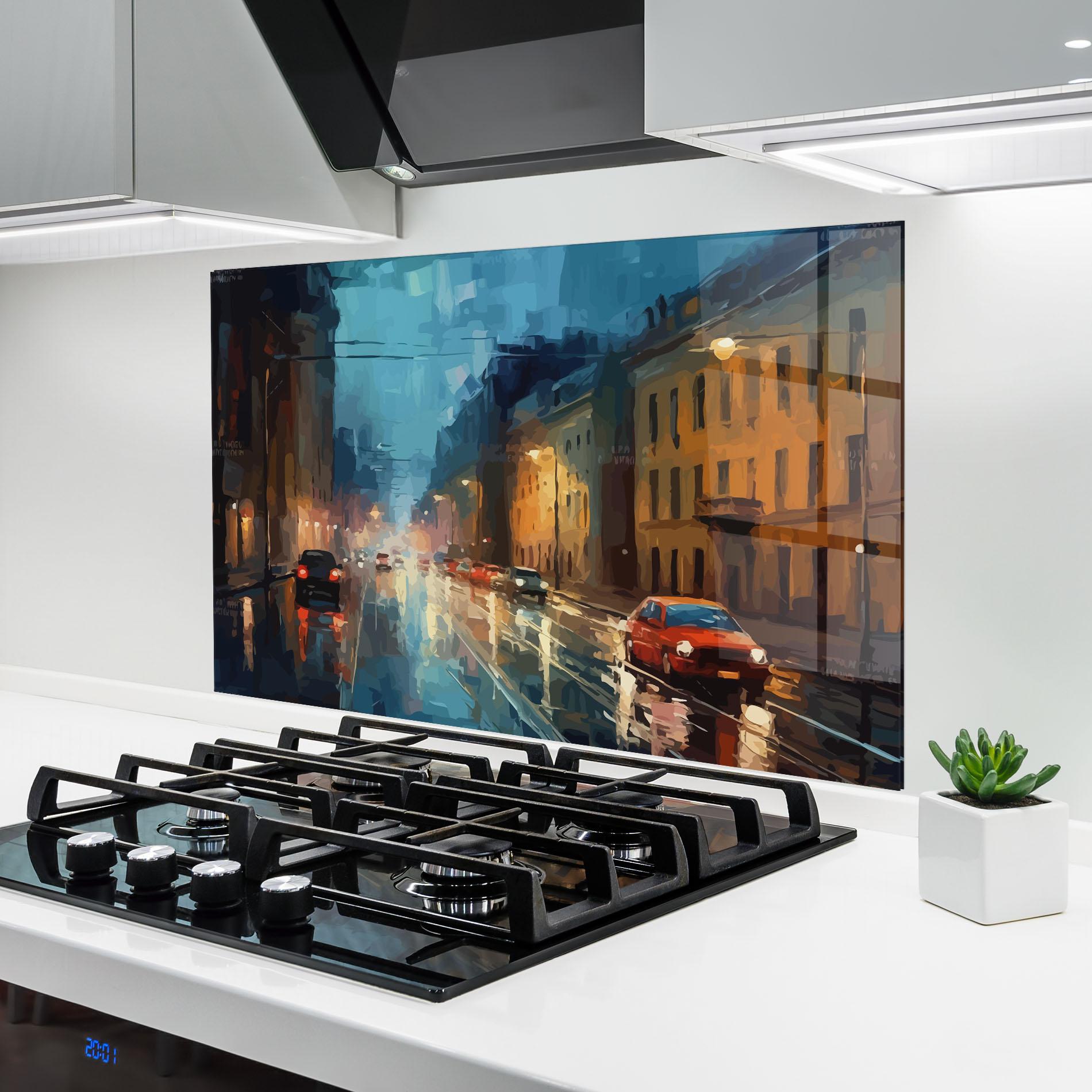 Küchenrückwand Glas Red Car City Night mockup 6