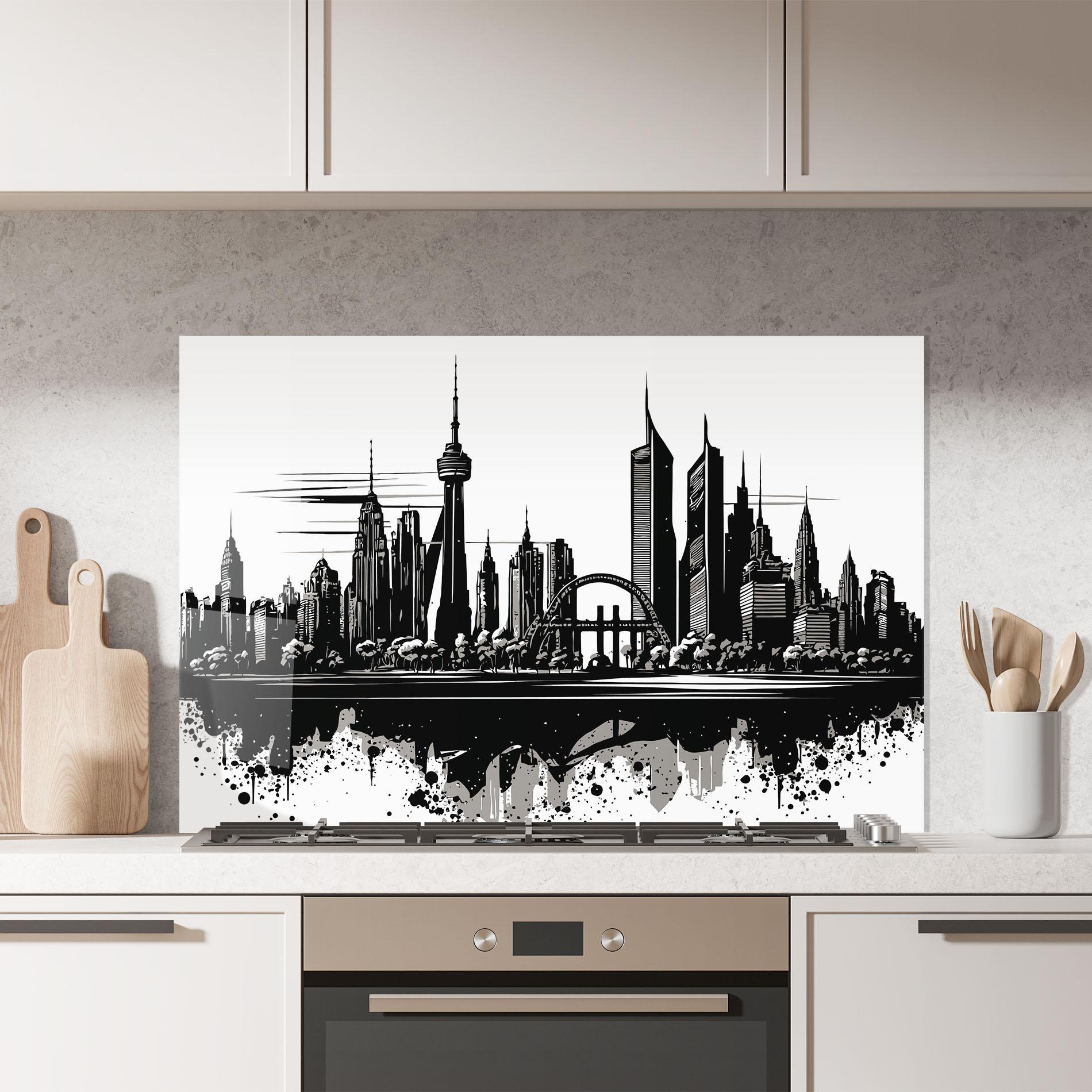 Küchenrückwand Glas Black Ink City mockup 7