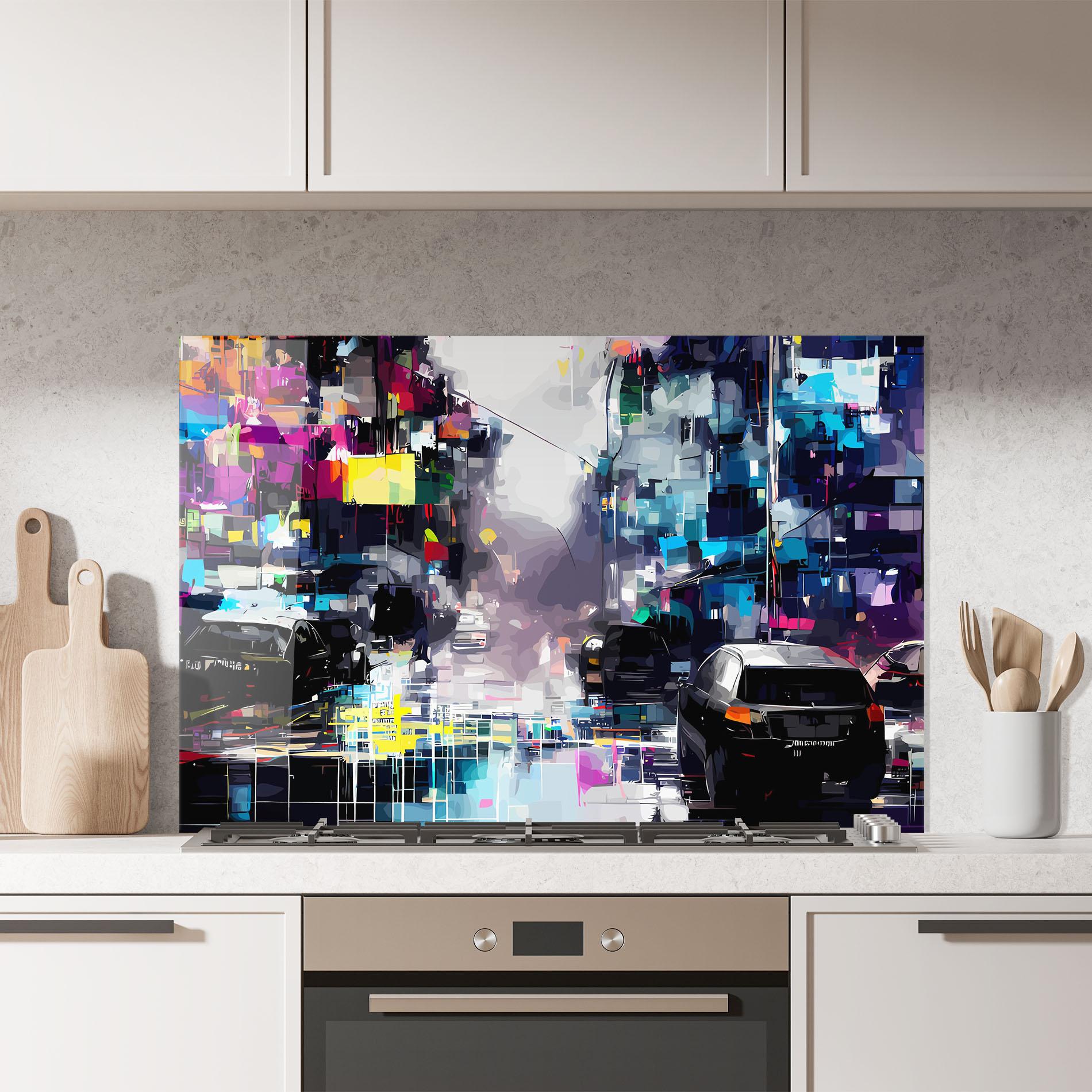 Küchenrückwand Glas Grunge City Street mockup 7