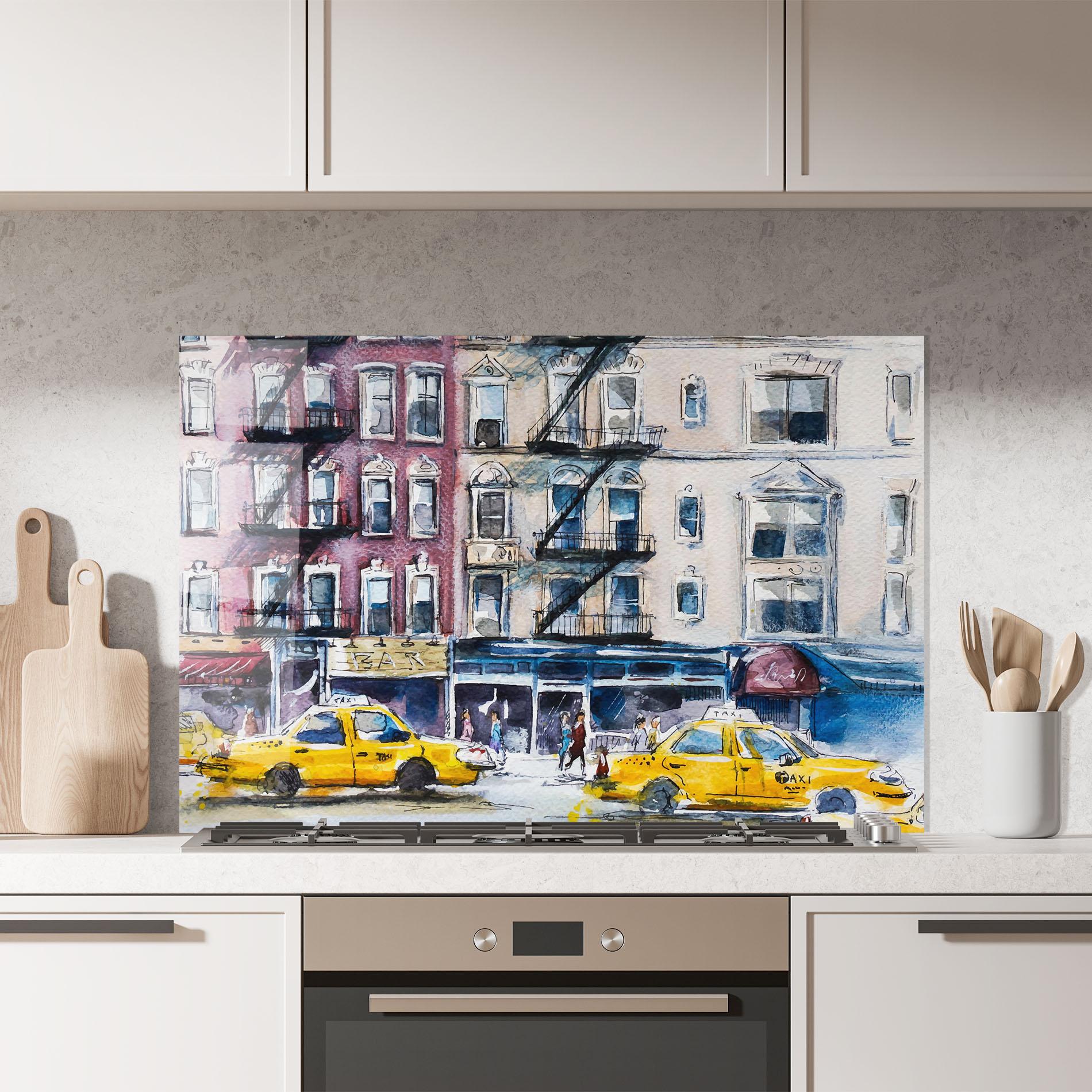 Küchenrückwand Glas Newyork Taxi mockup 7