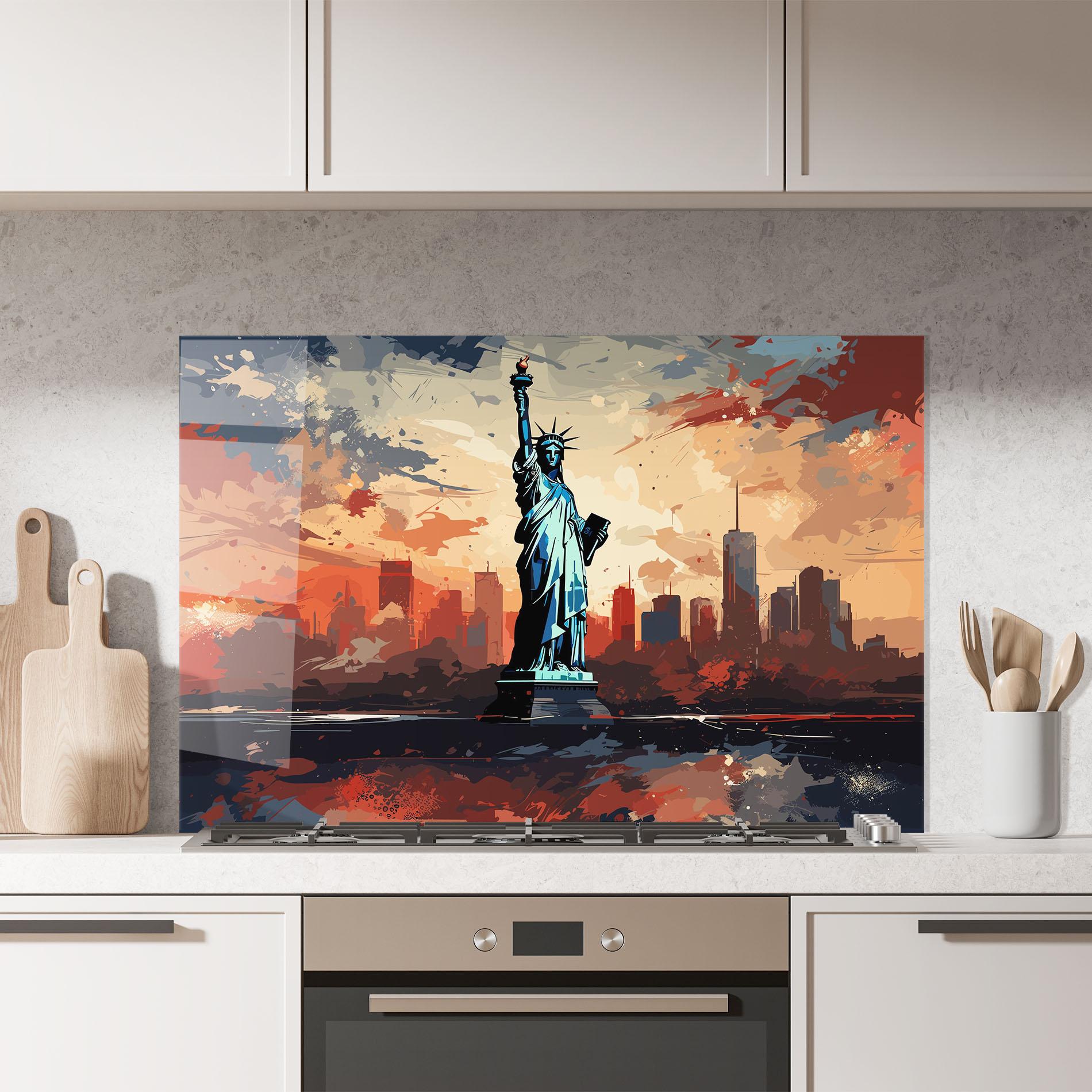 Küchenrückwand Glas United States Statue mockup 7