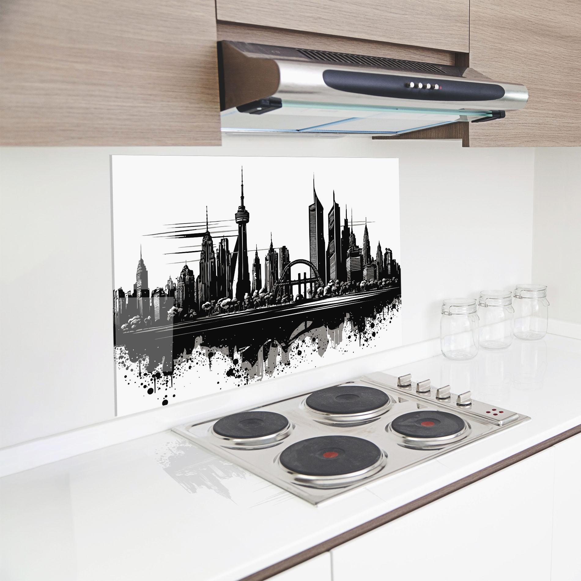 Küchenrückwand Glas Black Ink City mockup 8