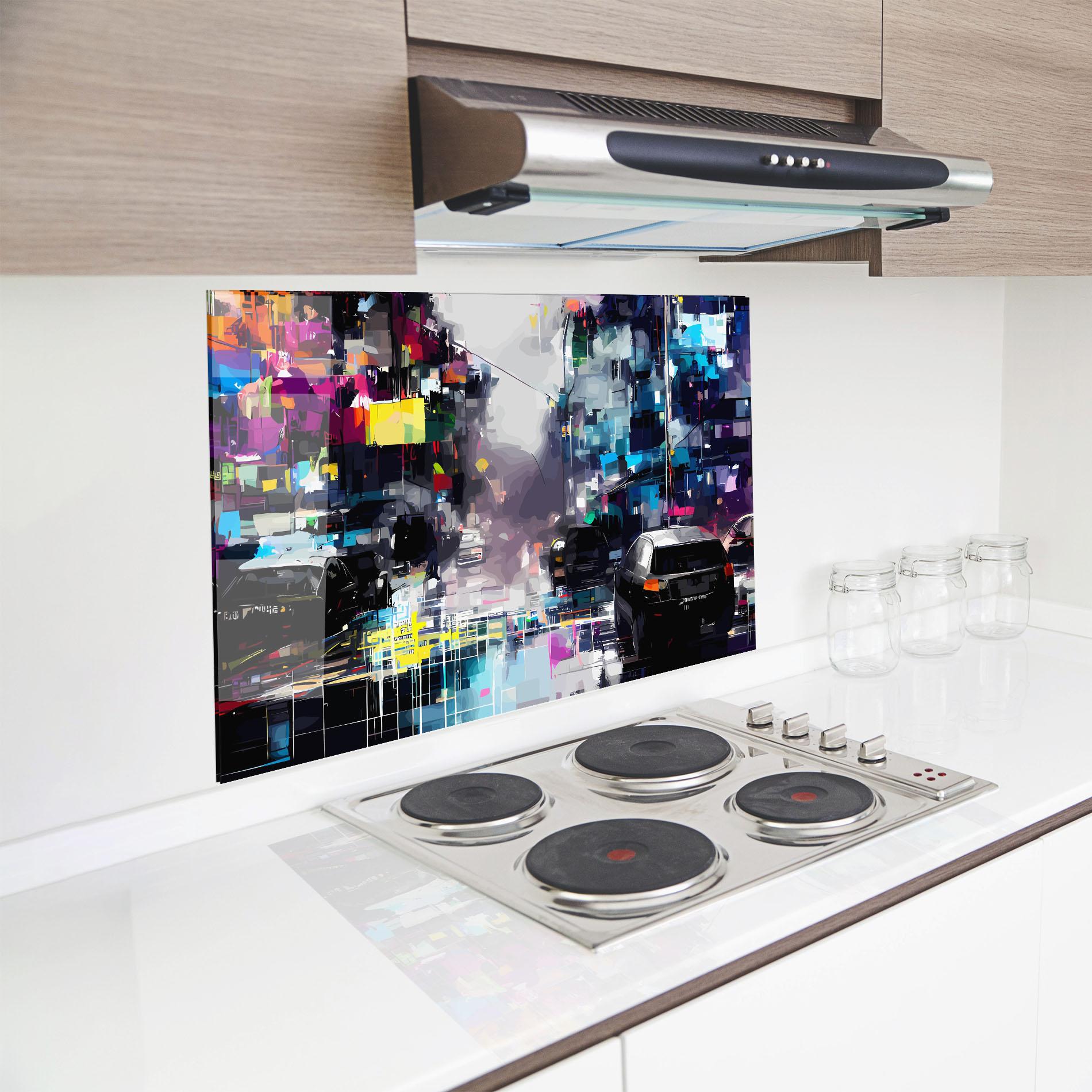 Küchenrückwand Glas Grunge City Street mockup 8