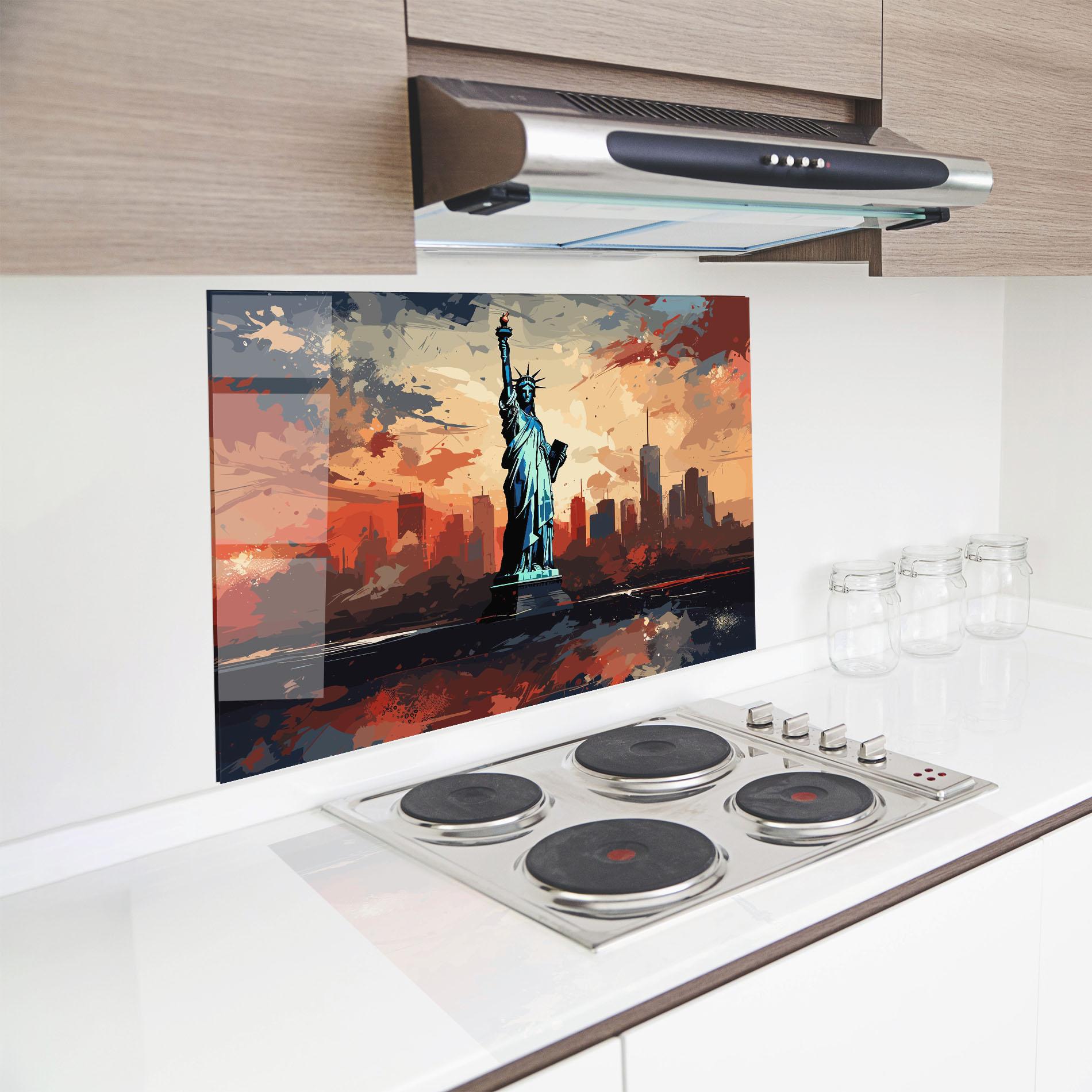 Küchenrückwand Glas United States Statue mockup 8