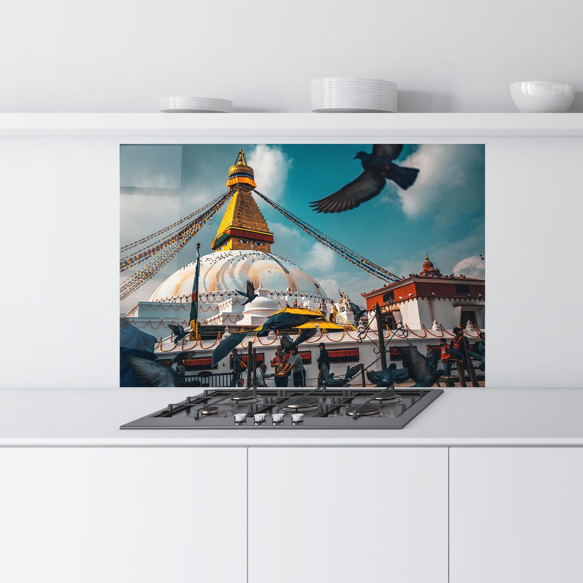 Küchenrückwand Glas Buddha Stupa mockup 9