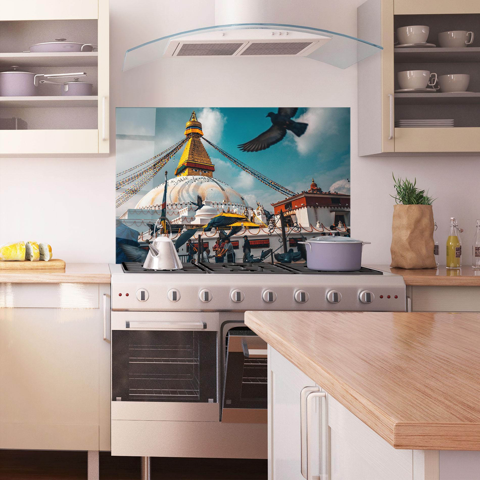 Küchenrückwand Glas Buddha Stupa mockup 1