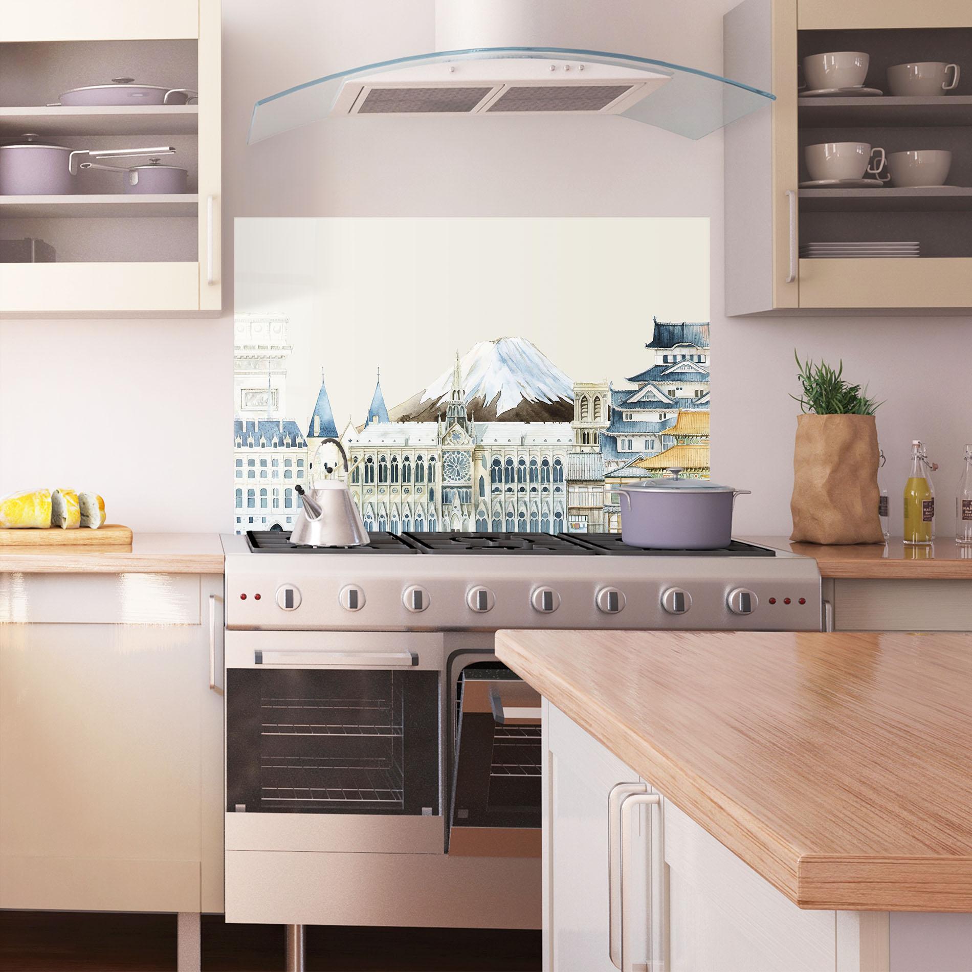 Küchenrückwand Glas City Mix mockup 1