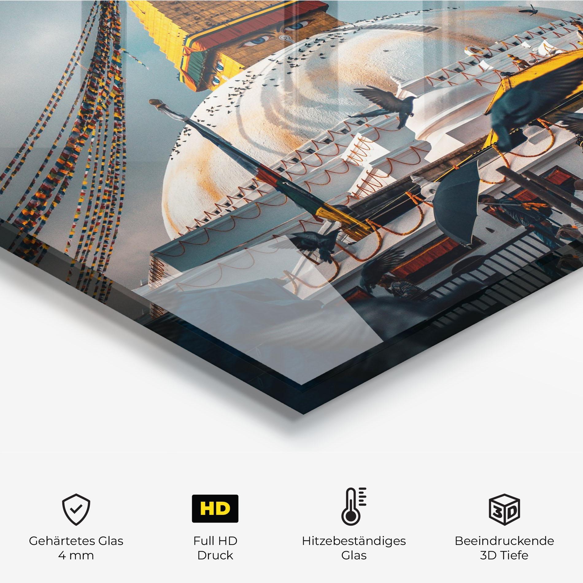 Küchenrückwand Glas Buddha Stupa mockup 2