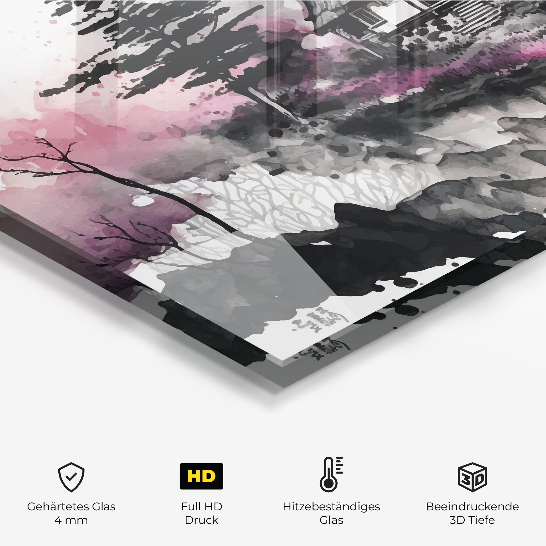 Küchenrückwand Glas Japanese Temple Art mockup 2