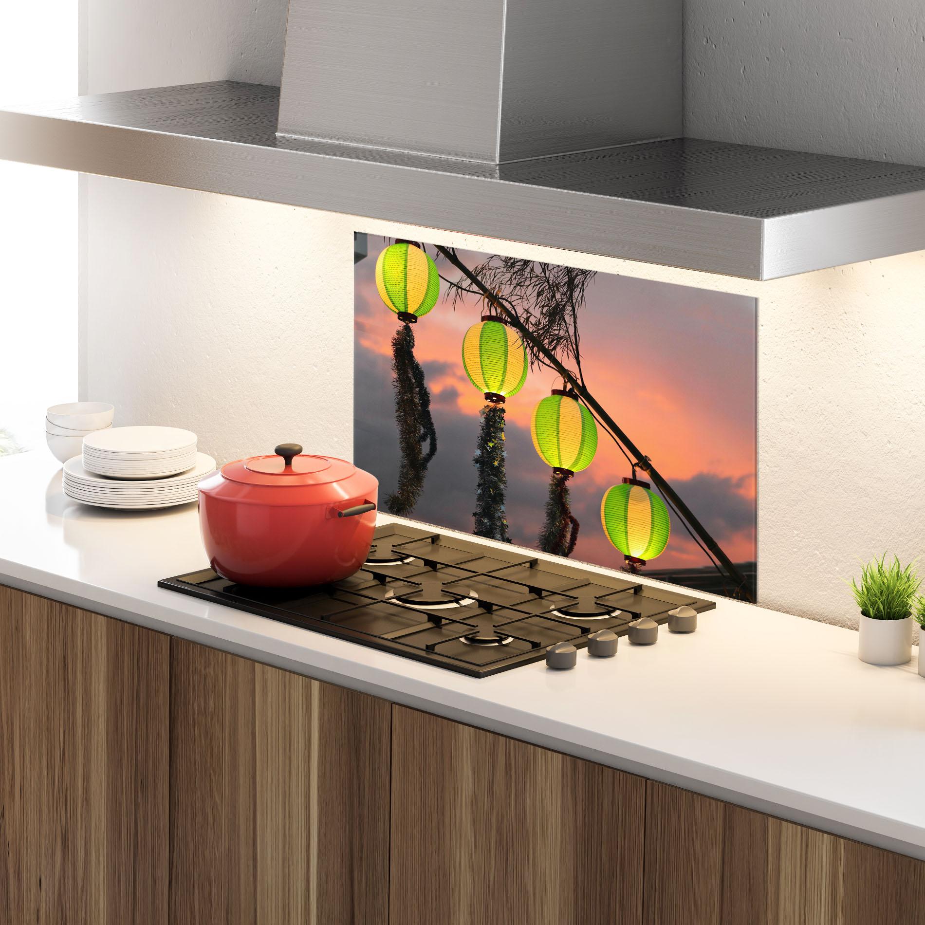 Küchenrückwand Glas Green Lights mockup 4