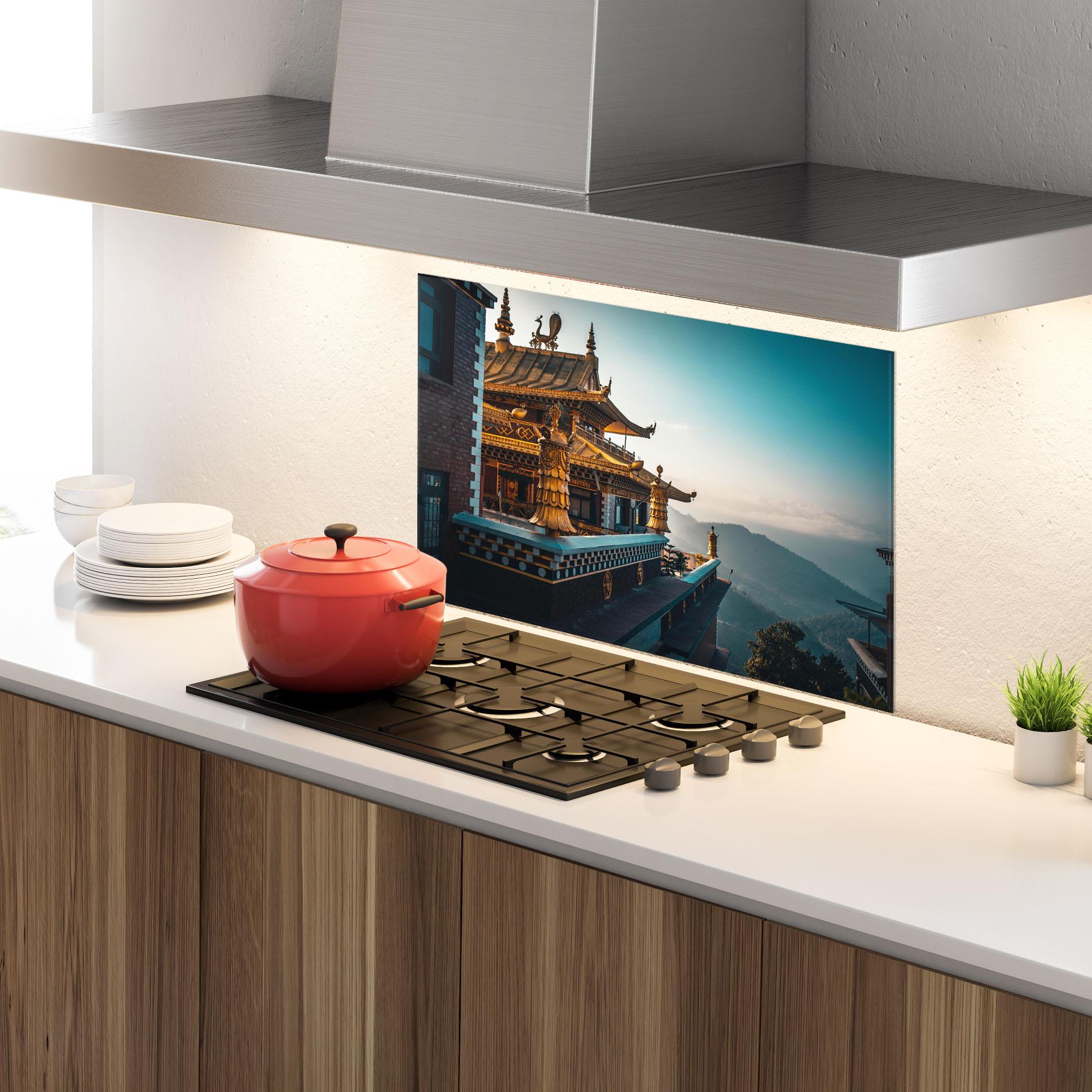 Küchenrückwand Glas Namo Buddha mockup 4