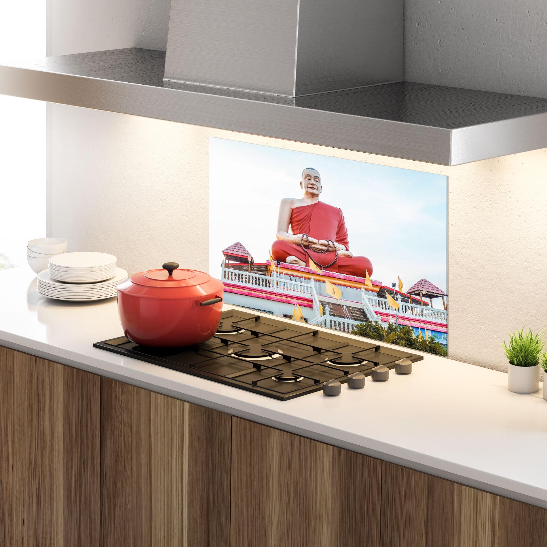 Küchenrückwand Glas Statue Ghana Devi mockup 4