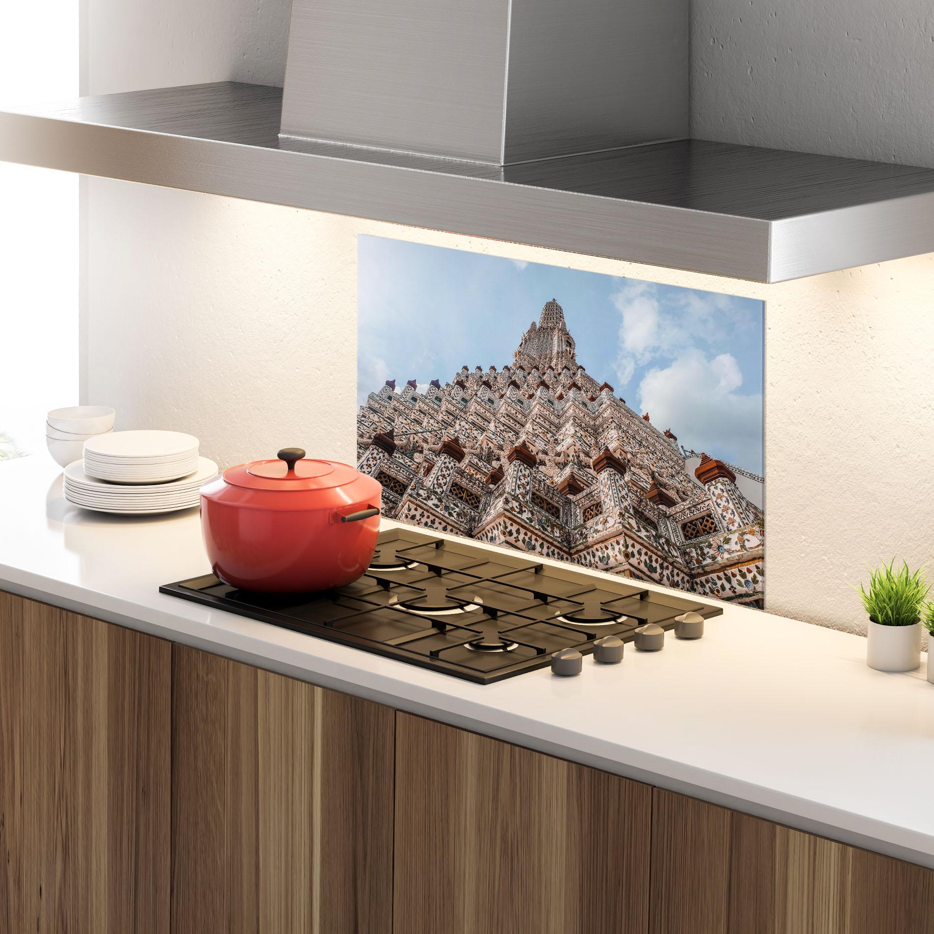 Küchenrückwand Glas Temple Of Dawn mockup 4