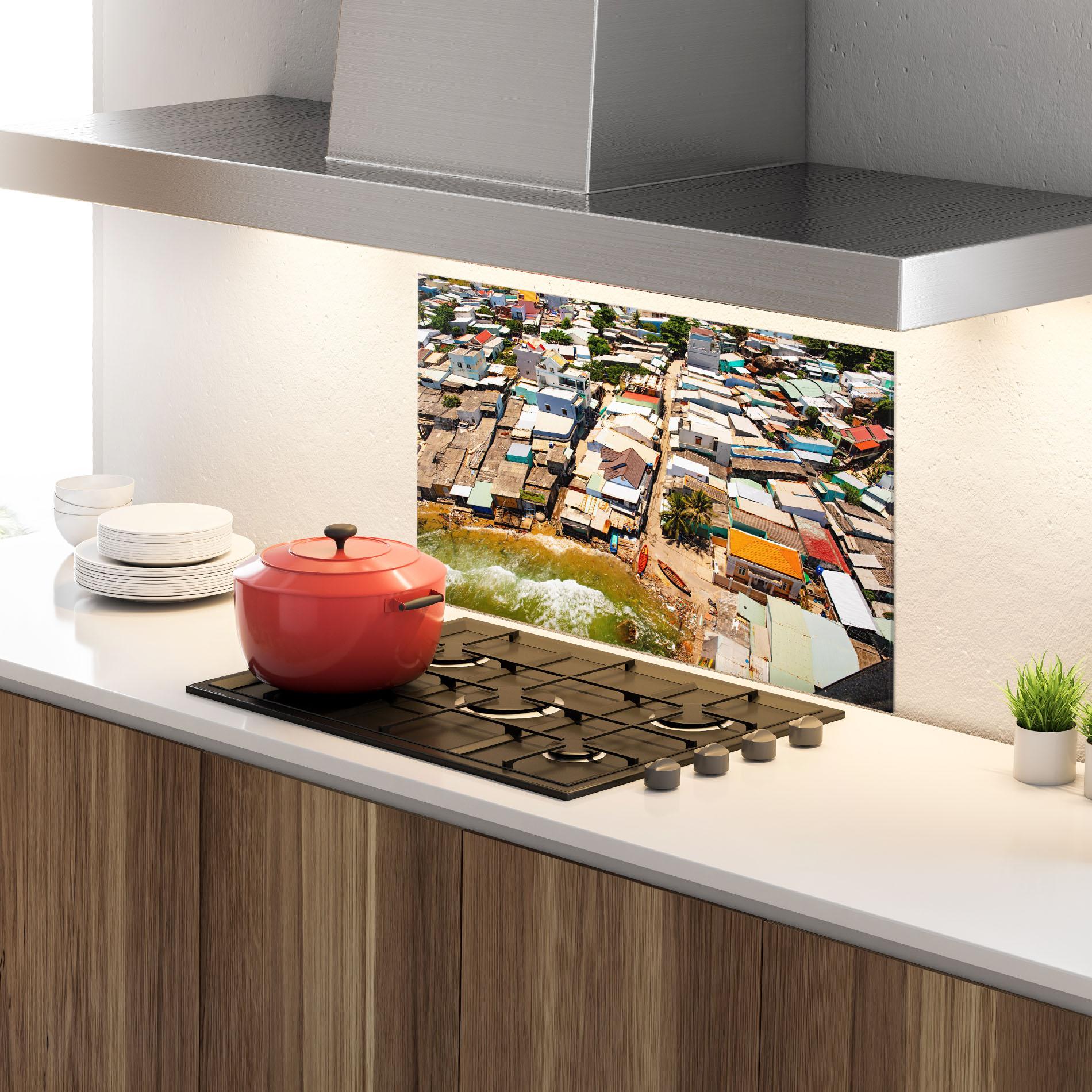 Küchenrückwand Glas Vietnam Slums mockup 4
