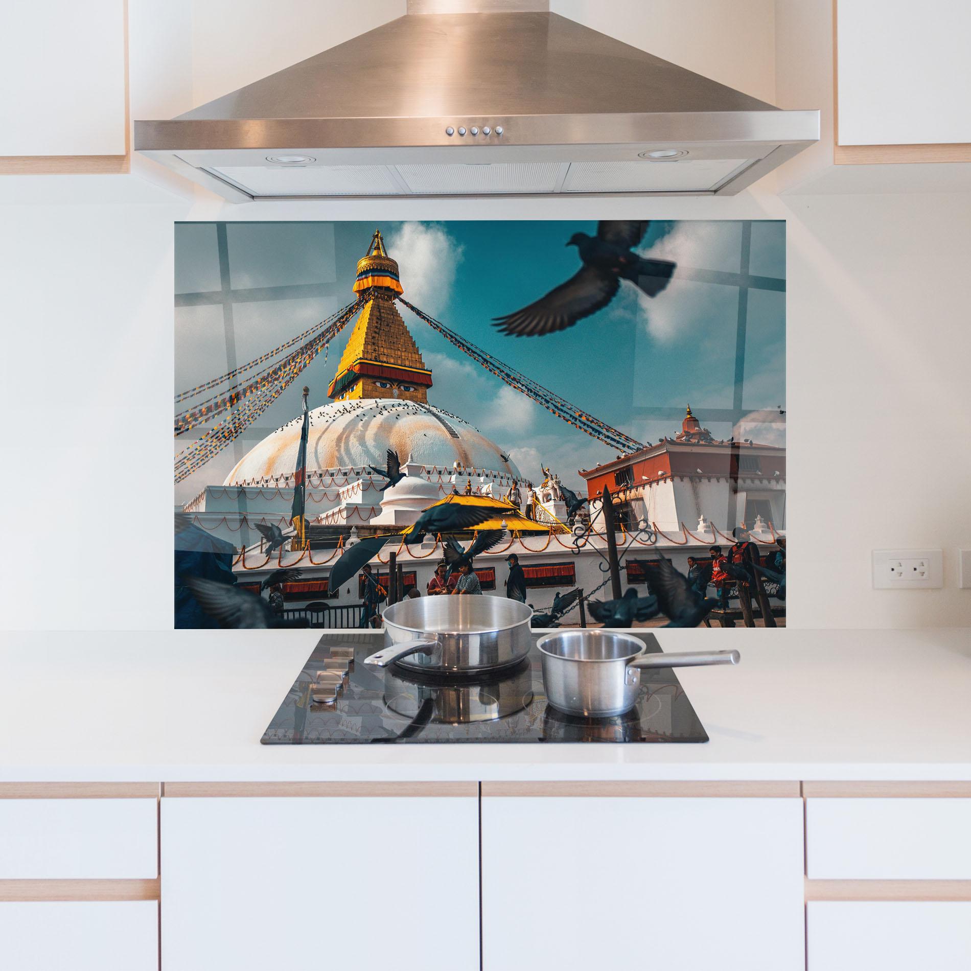 Küchenrückwand Glas Buddha Stupa mockup 5