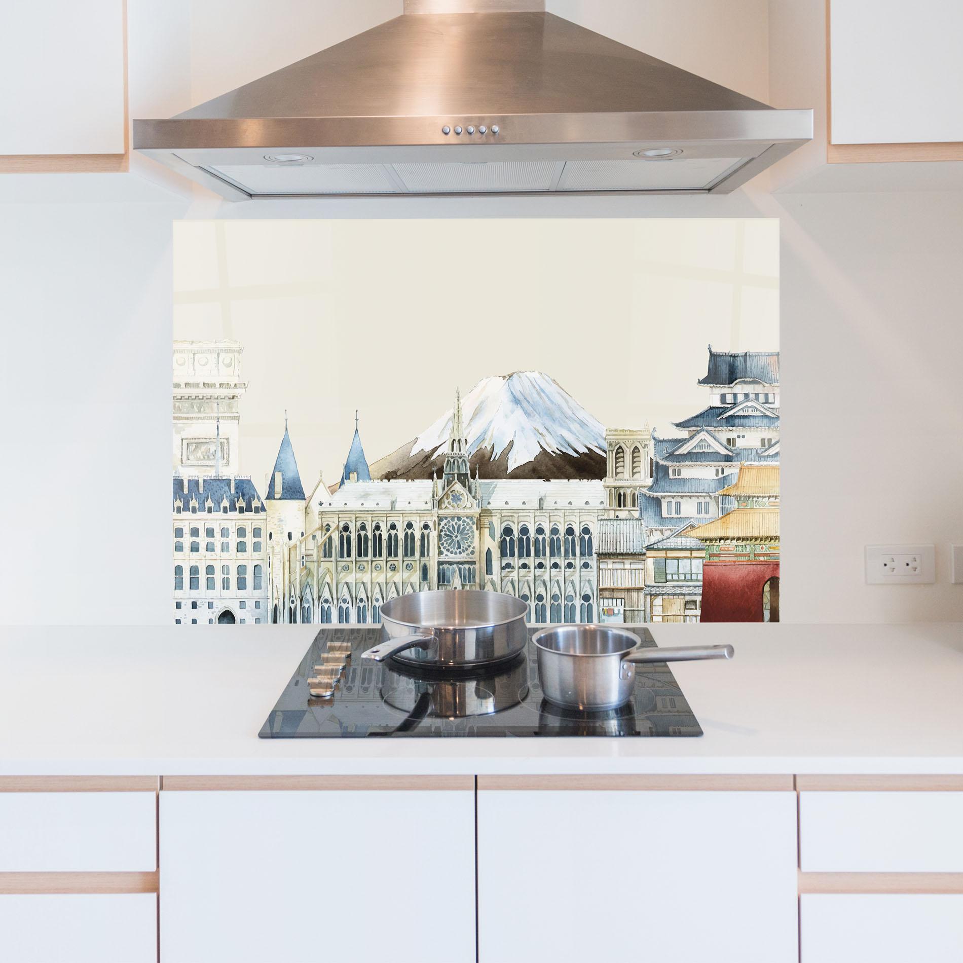 Küchenrückwand Glas City Mix mockup 5