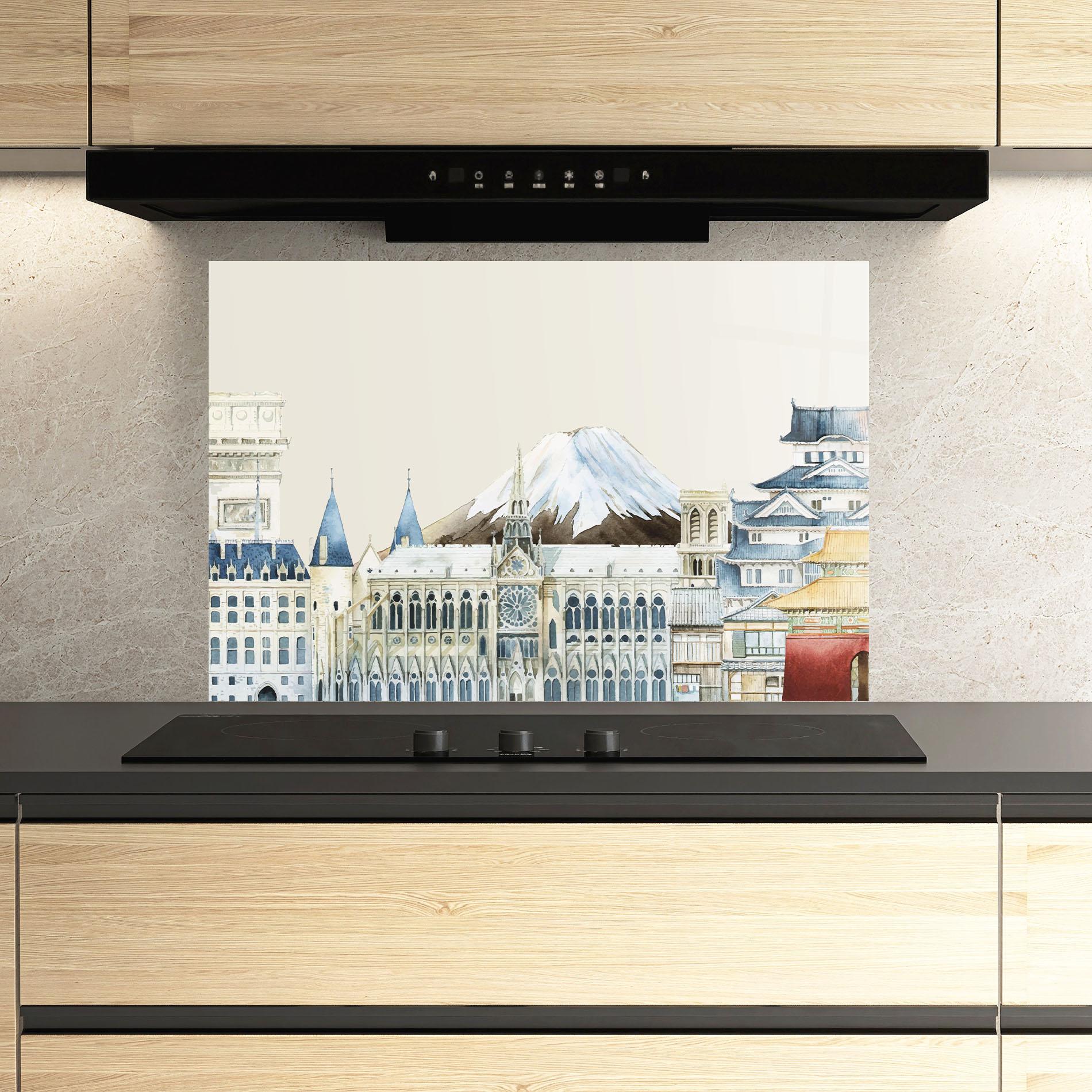 Küchenrückwand Glas City Mix mockup 3