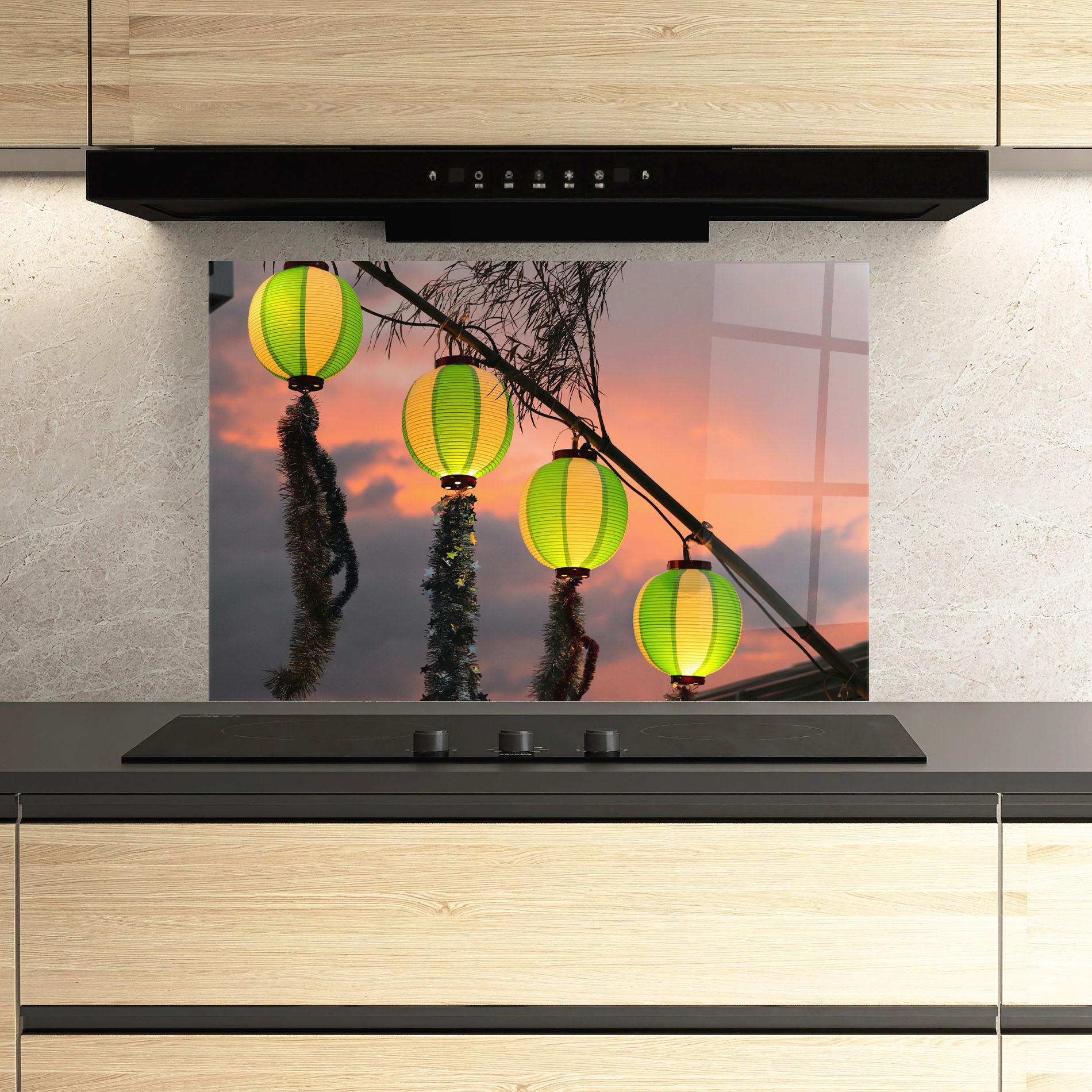 Küchenrückwand Glas Green Lights mockup 3