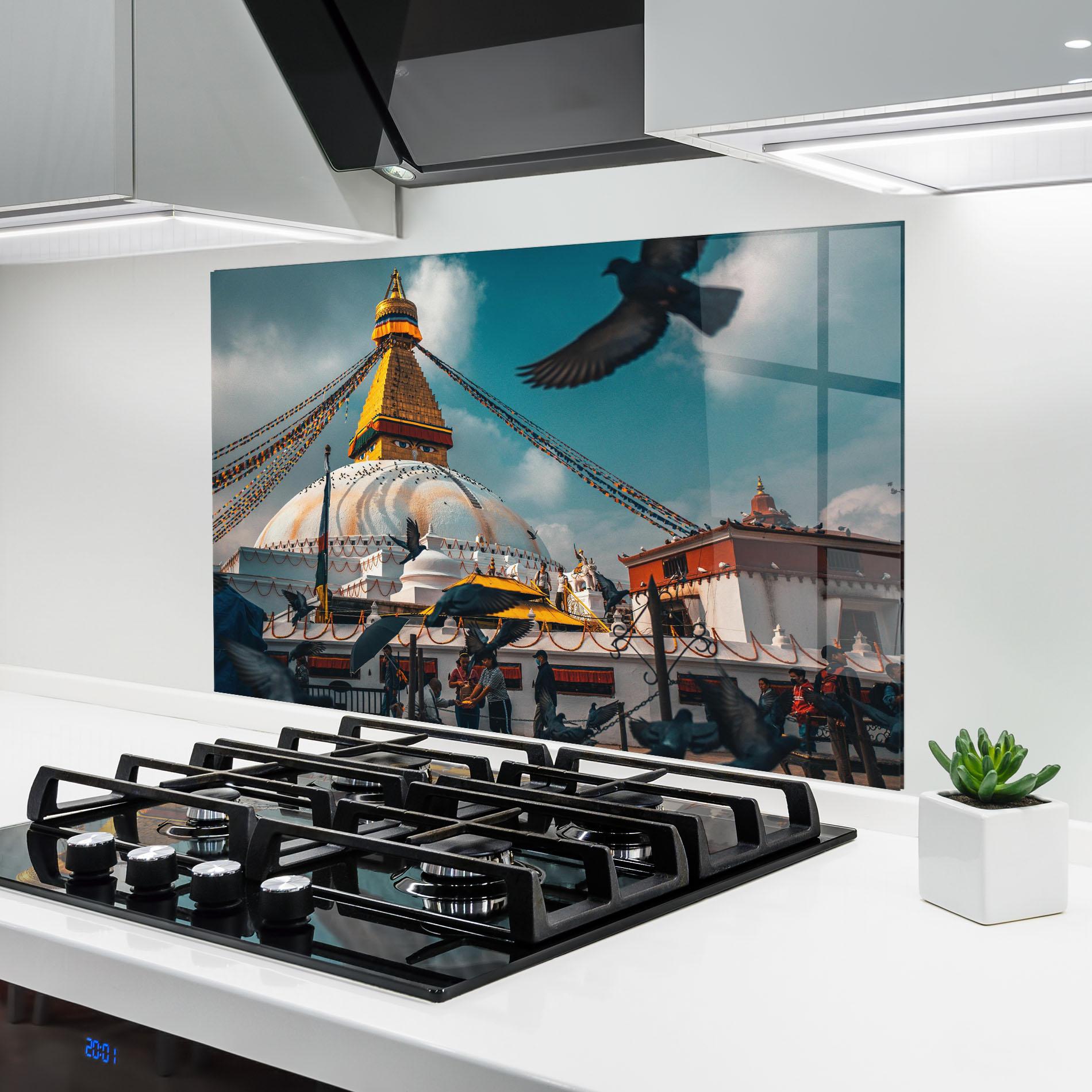 Küchenrückwand Glas Buddha Stupa mockup 6