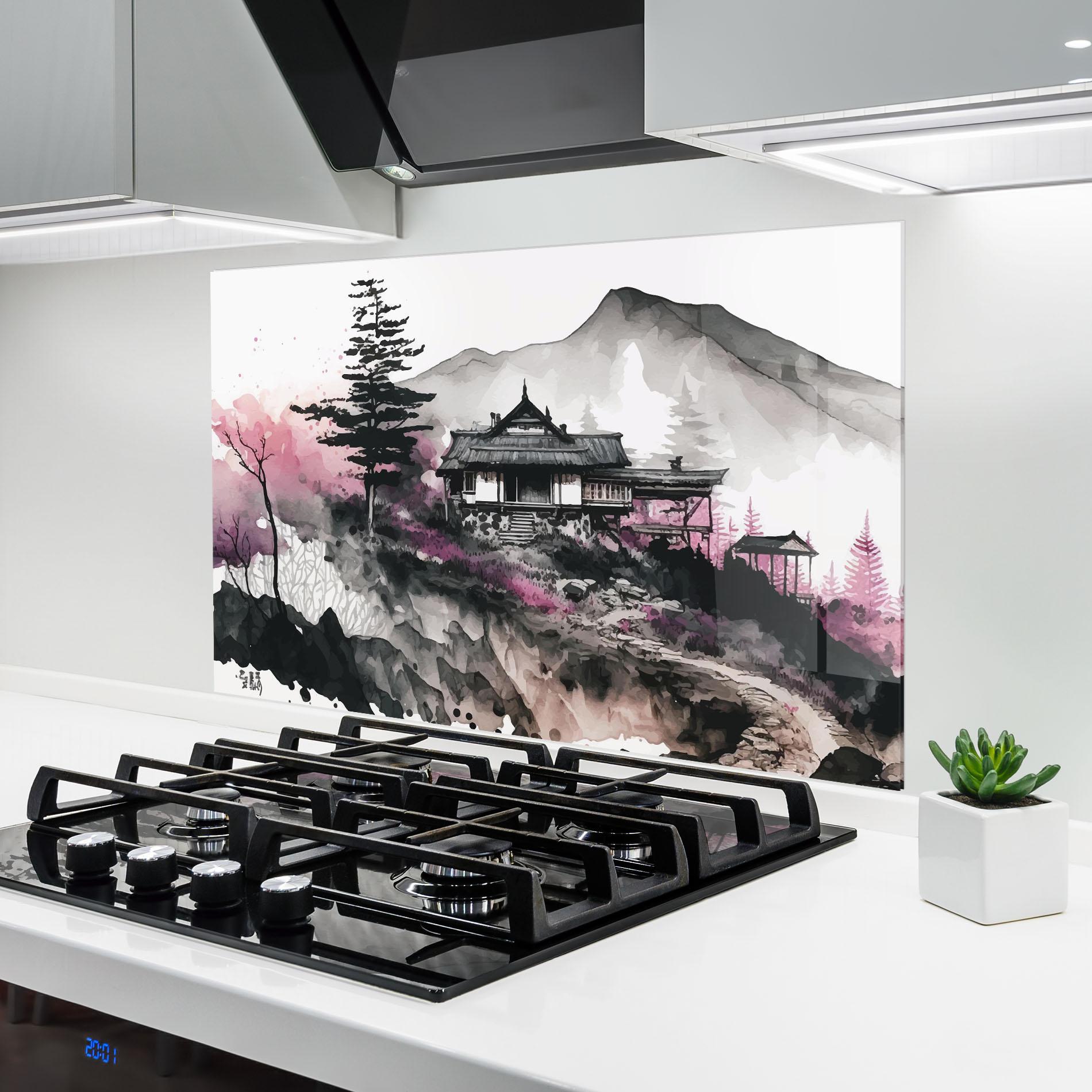 Küchenrückwand Glas Japanese Temple Art mockup 6