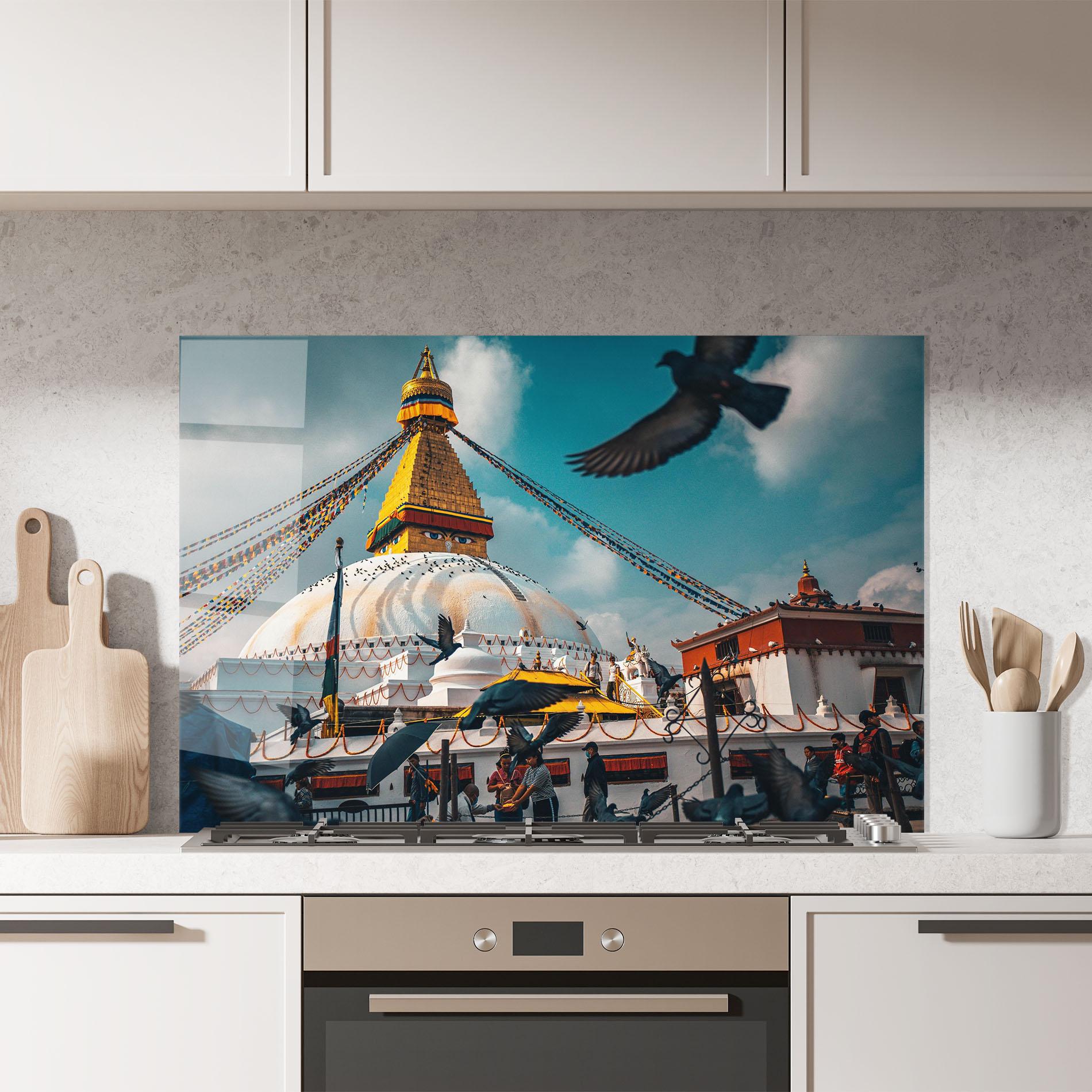 Küchenrückwand Glas Buddha Stupa mockup 7