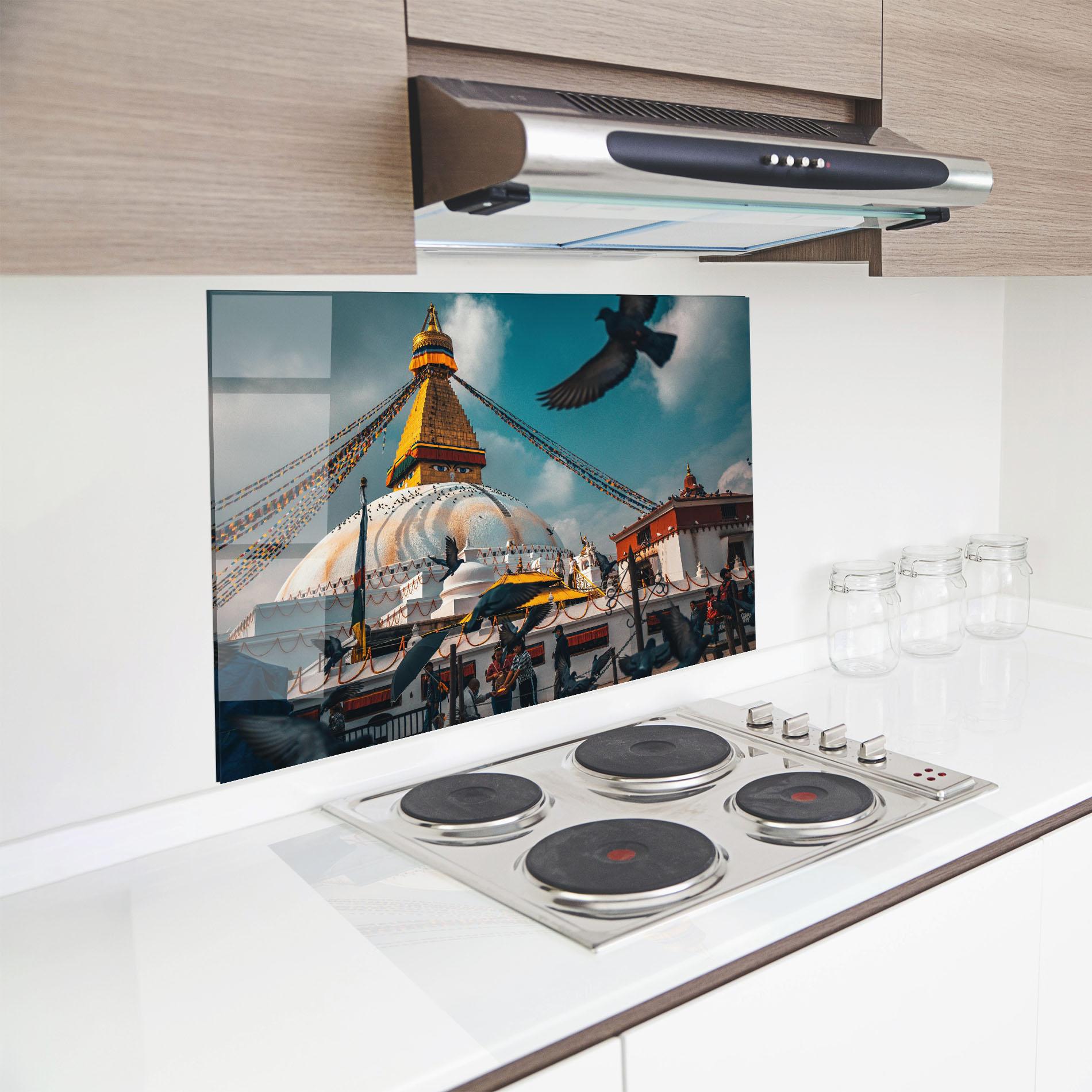 Küchenrückwand Glas Buddha Stupa mockup 8