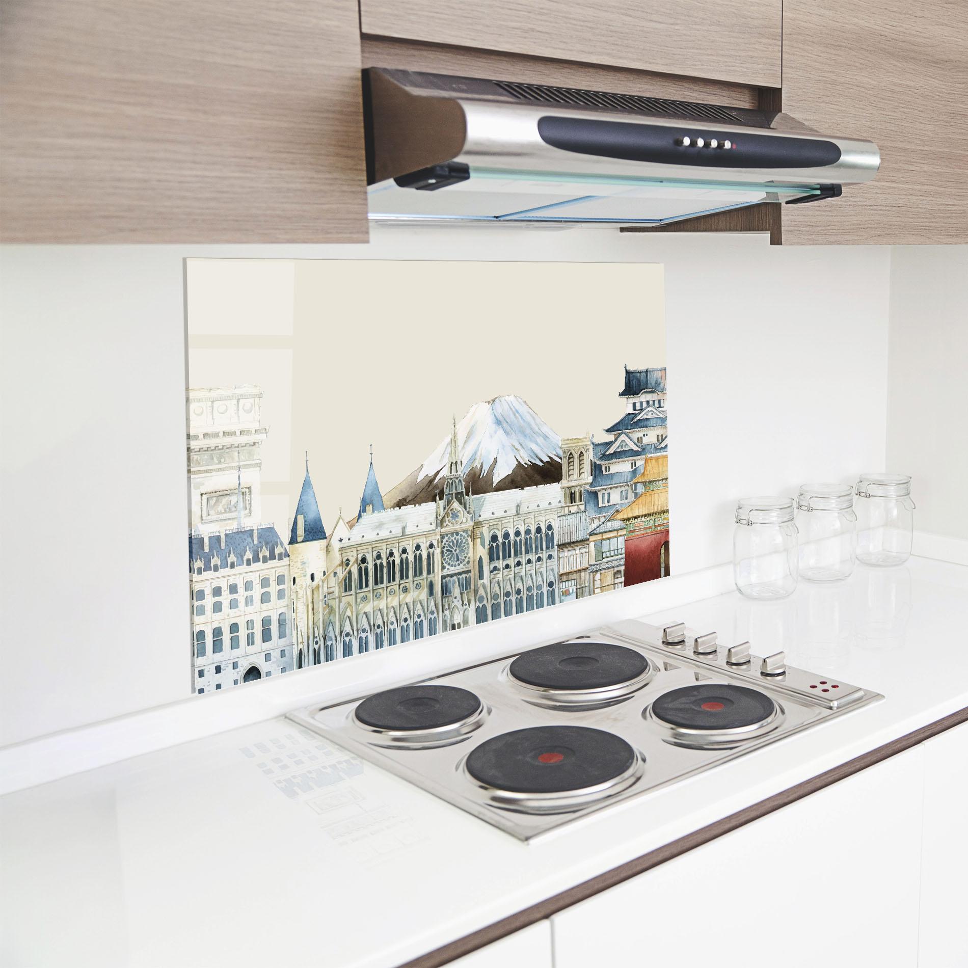 Küchenrückwand Glas City Mix mockup 8