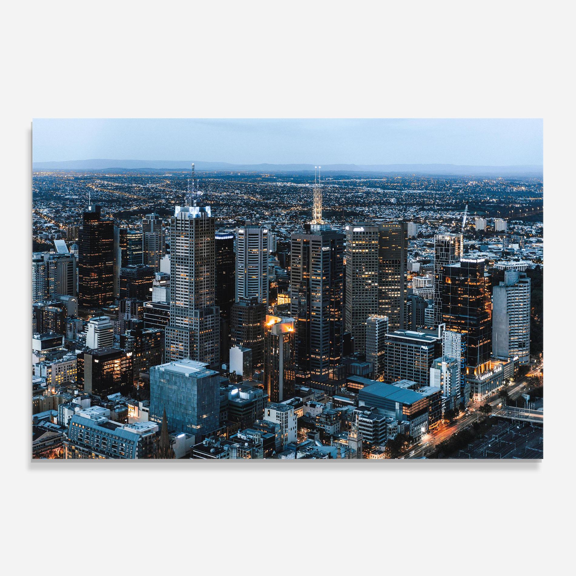 Küchenrückwand Glas Yellow Lights Skyline mockup 0