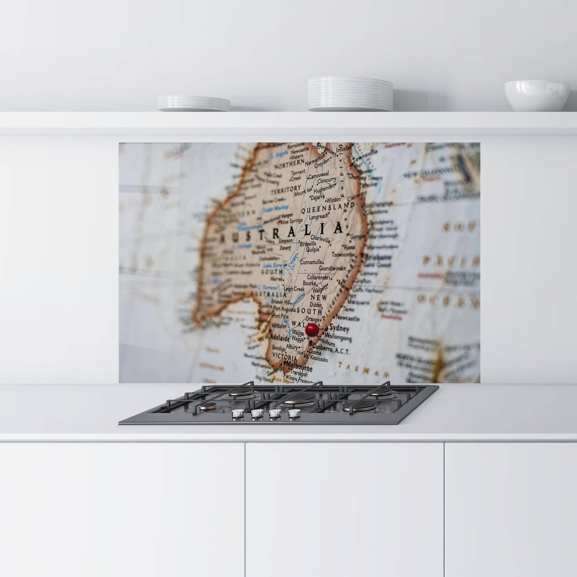 Küchenrückwand Glas Australia Map mockup 9
