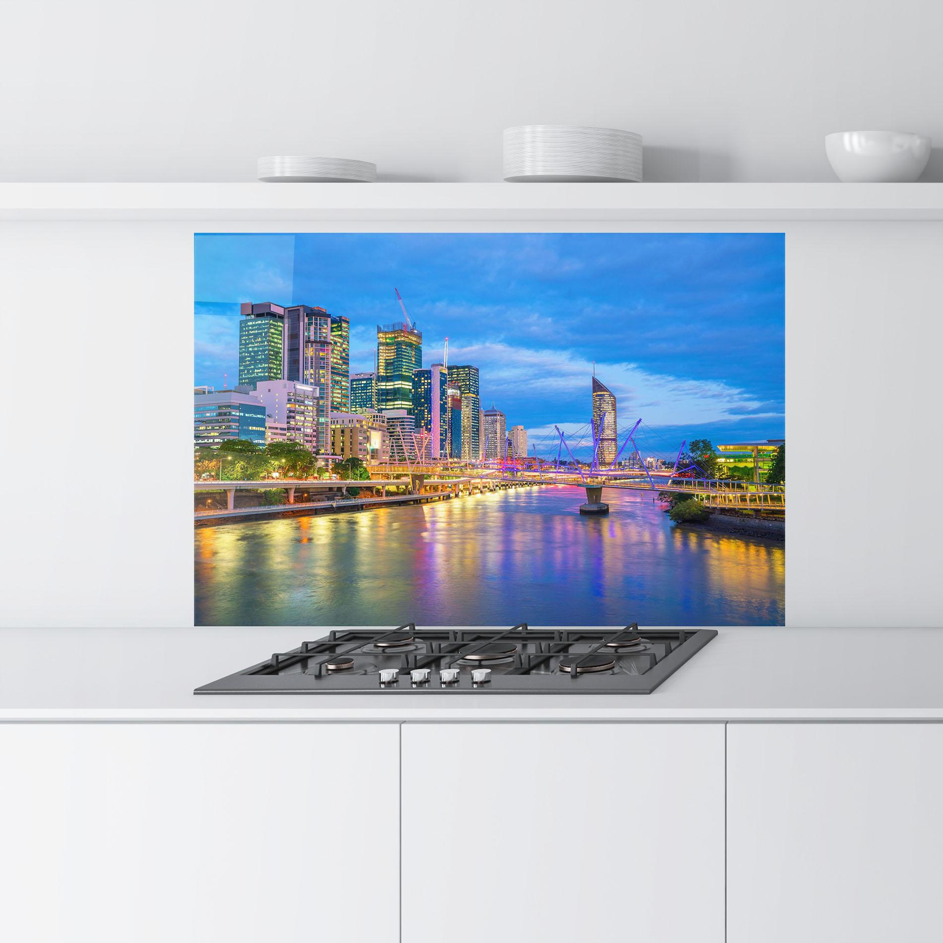 Küchenrückwand Glas Brisbane Skyline View mockup 9