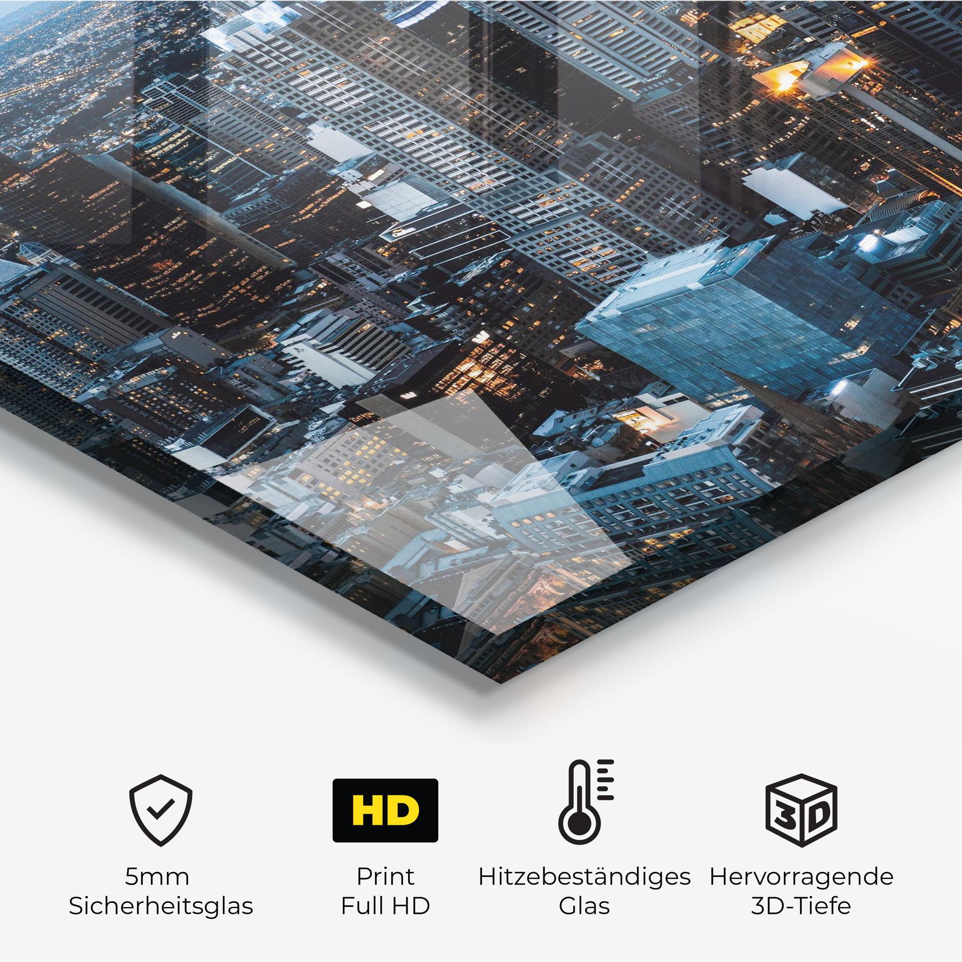 Küchenrückwand Glas Yellow Lights Skyline mockup 2