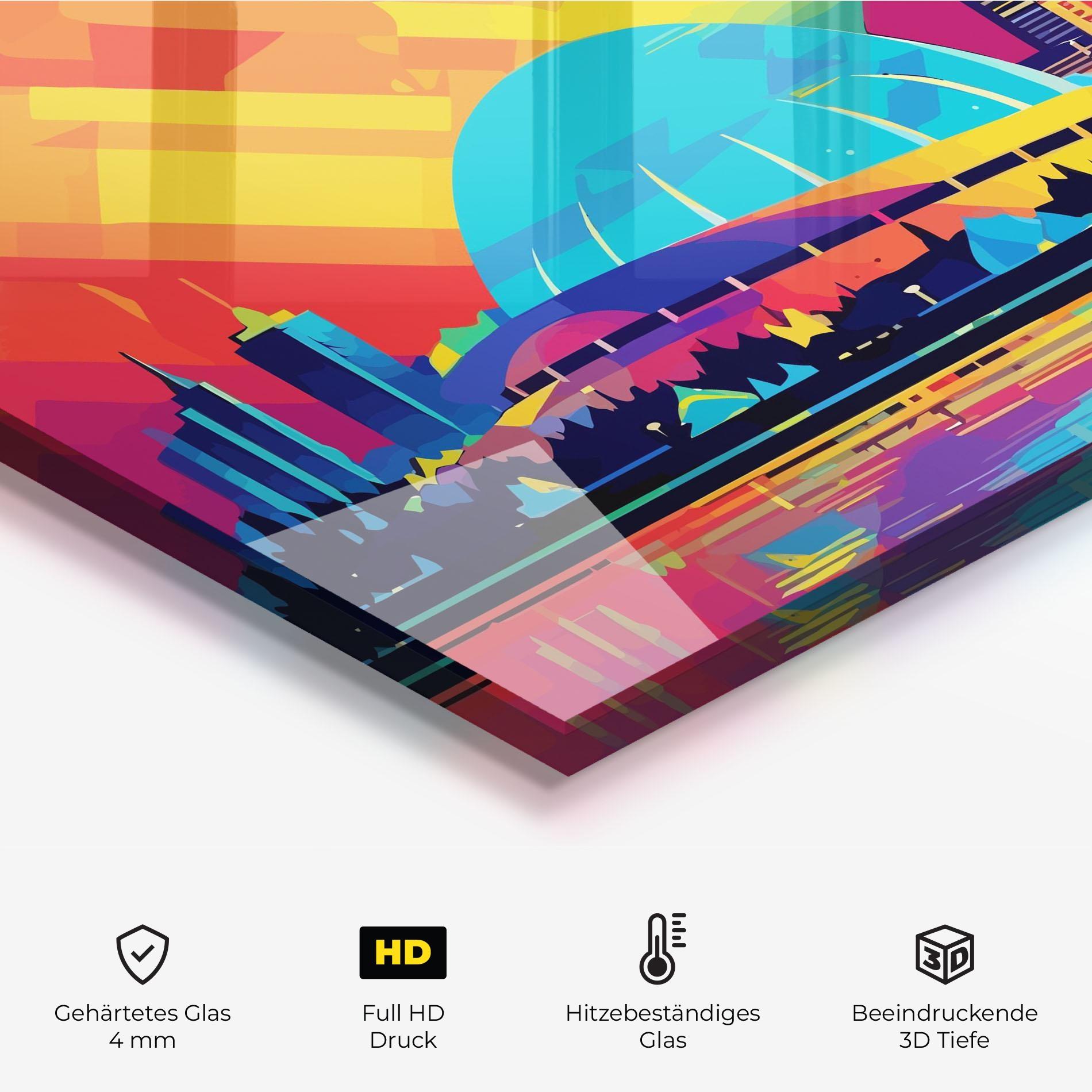 Küchenrückwand Glas Blue Olympic Stadium mockup 2