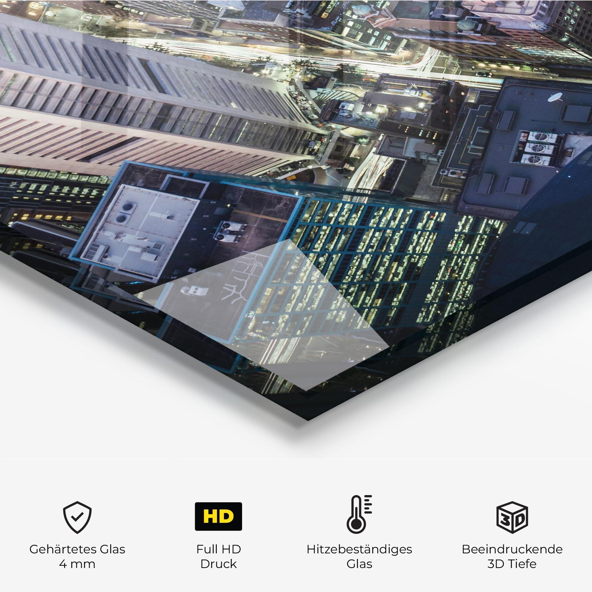 Küchenrückwand Glas Green Purple Skyline mockup 2