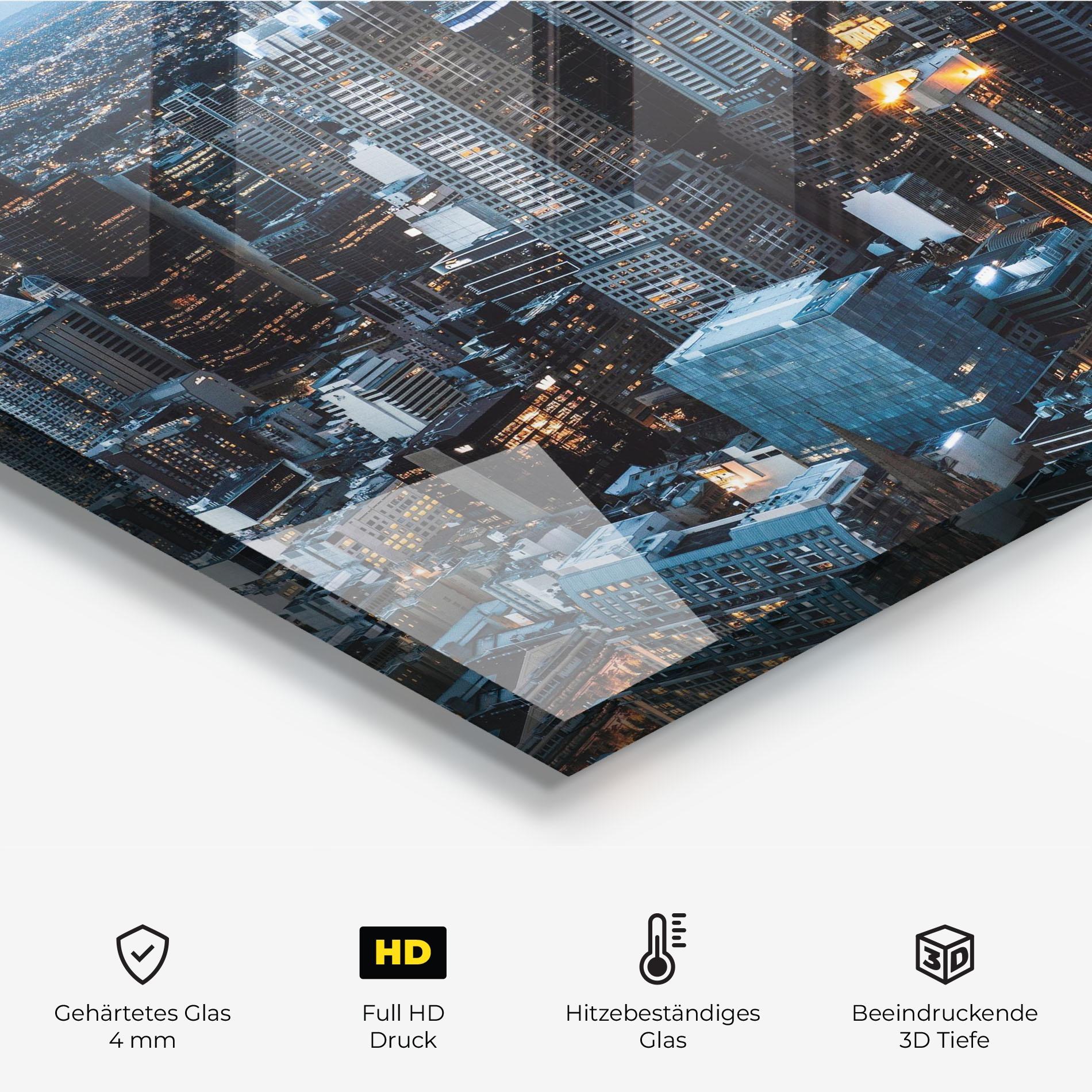 Küchenrückwand Glas Yellow Lights Skyline mockup 2