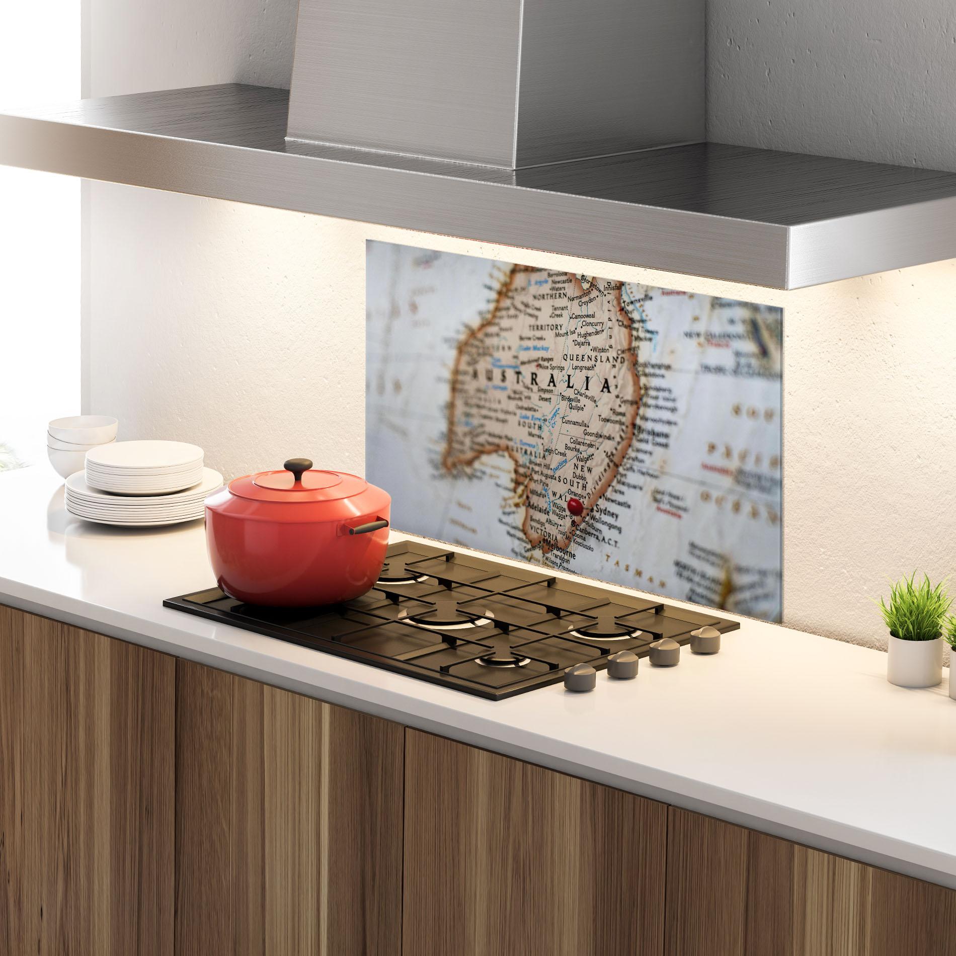 Küchenrückwand Glas Australia Map mockup 4