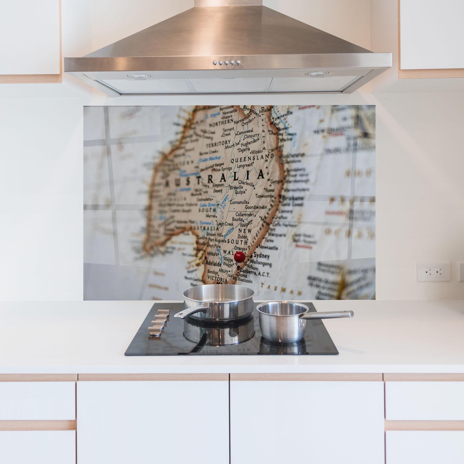 Küchenrückwand Glas Australia Map mockup 5