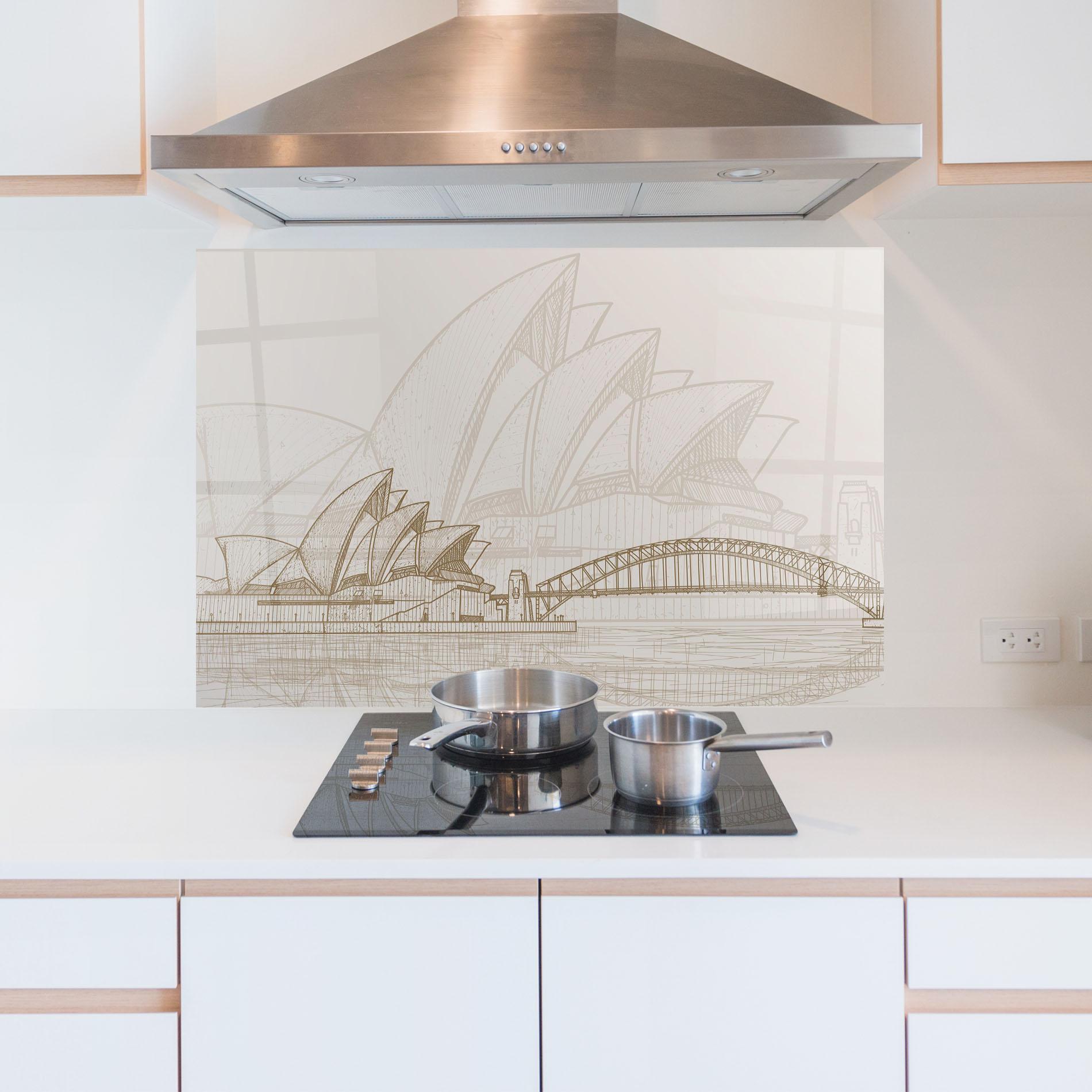 Küchenrückwand Glas Brown Opera House mockup 5